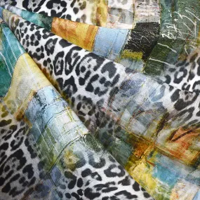 Abstract Animal Print Collage Digital Print Linen Shirting Multi