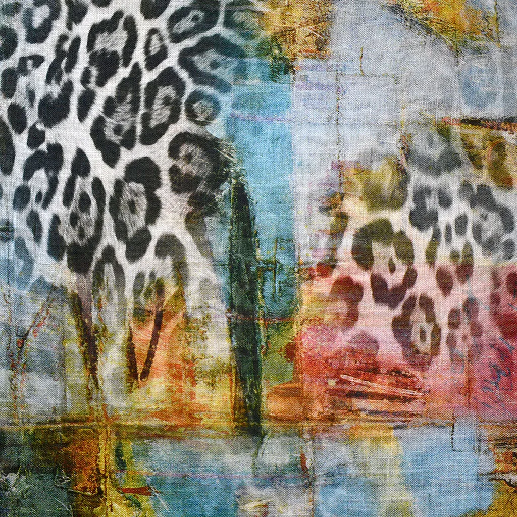 Abstract Animal Print Collage Digital Print Linen Shirting Multi