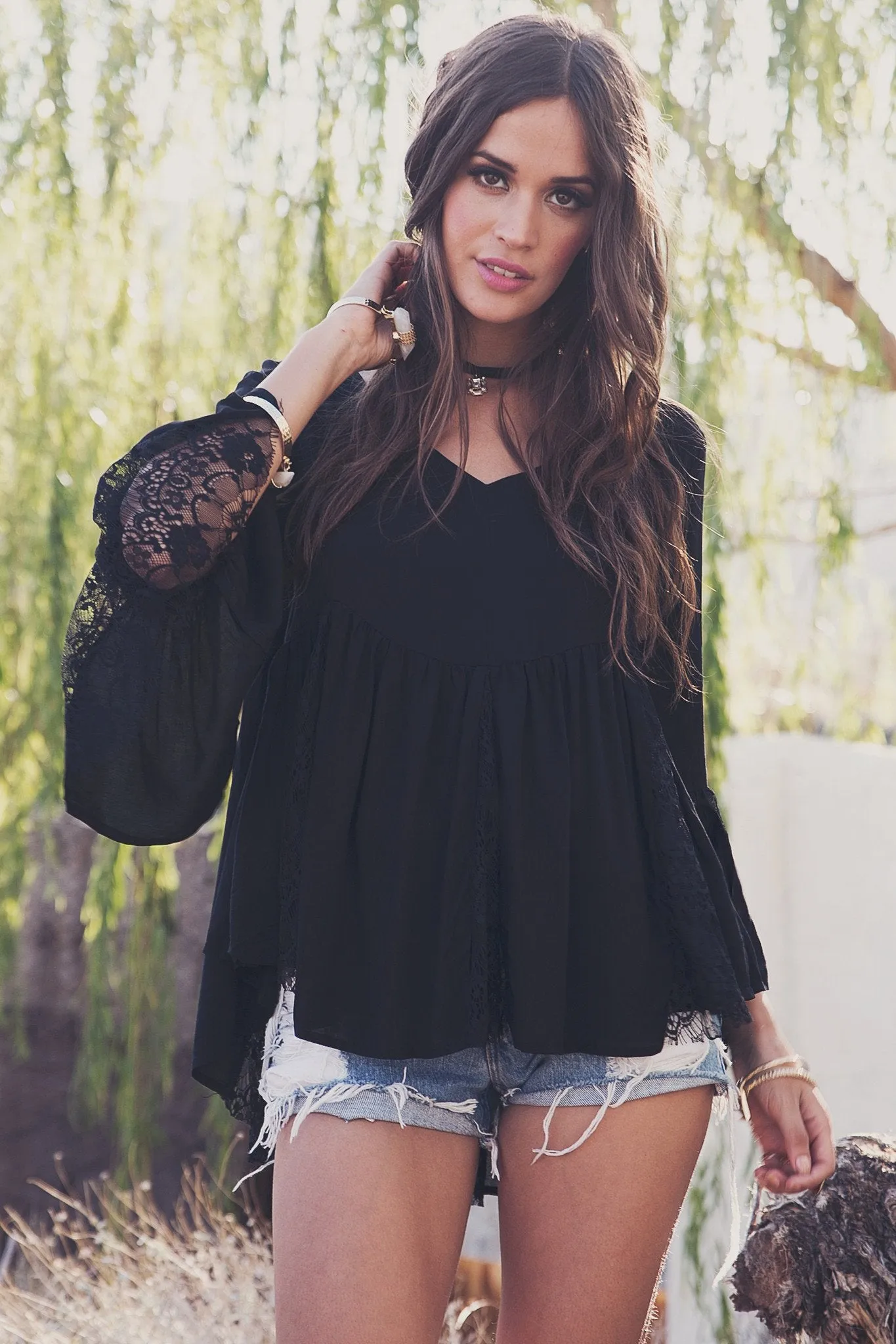 Alani Flowy Lace Top - Black