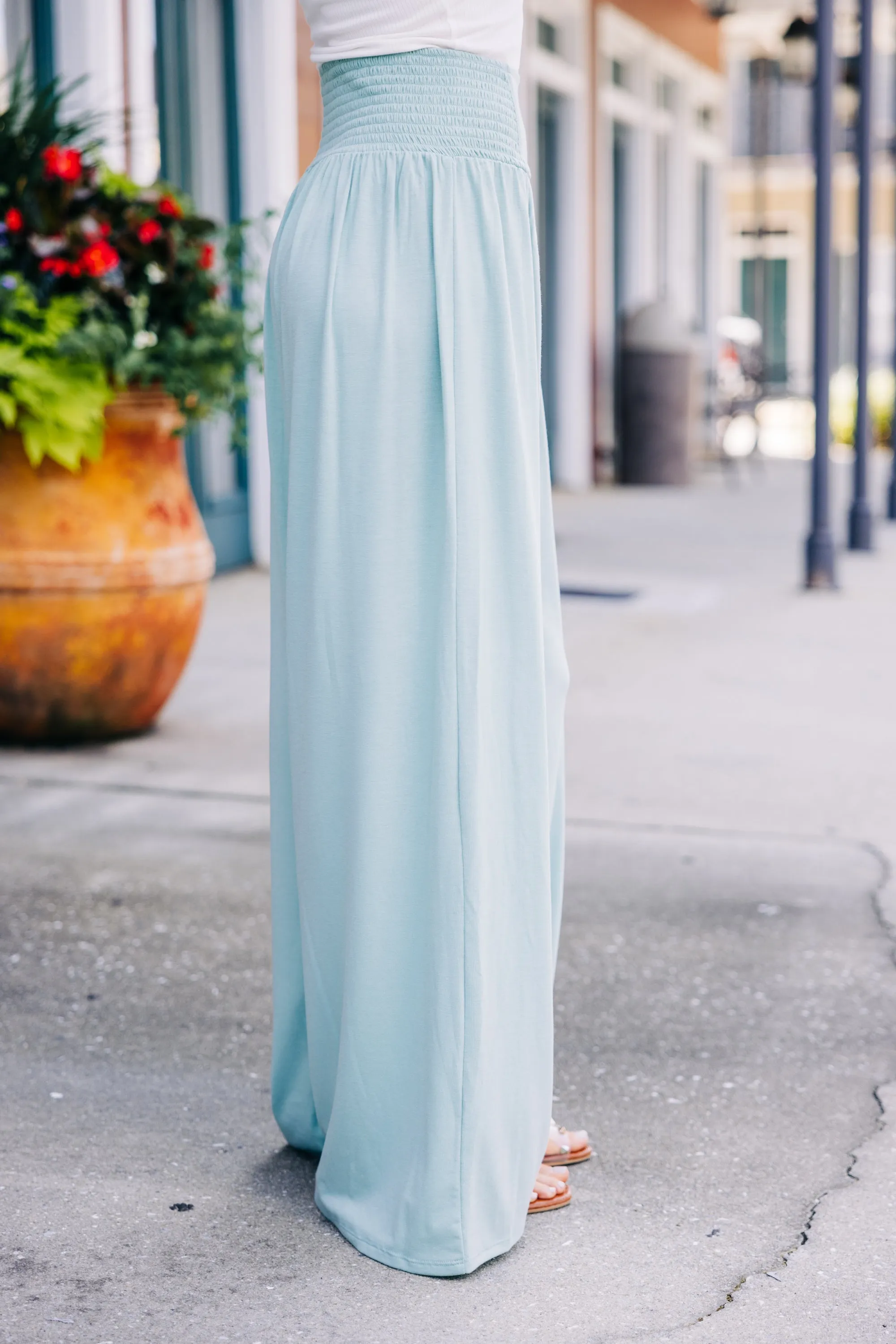 Back To Fun Dusty Sage Green Wide Leg Pants