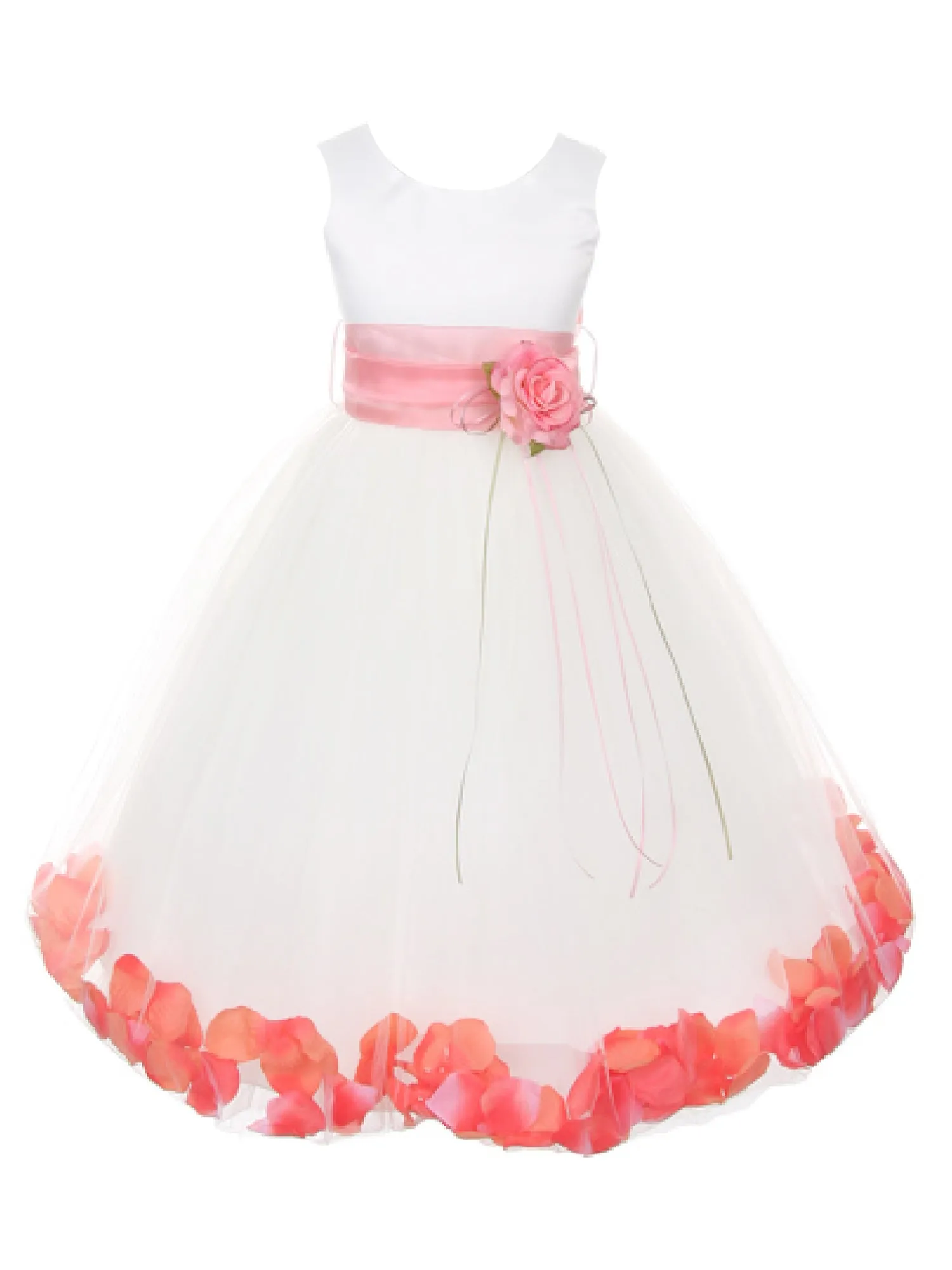 Big Girls White With Sash Petal Junior Bridesmaid Plus Size Dress 16.5-20.5