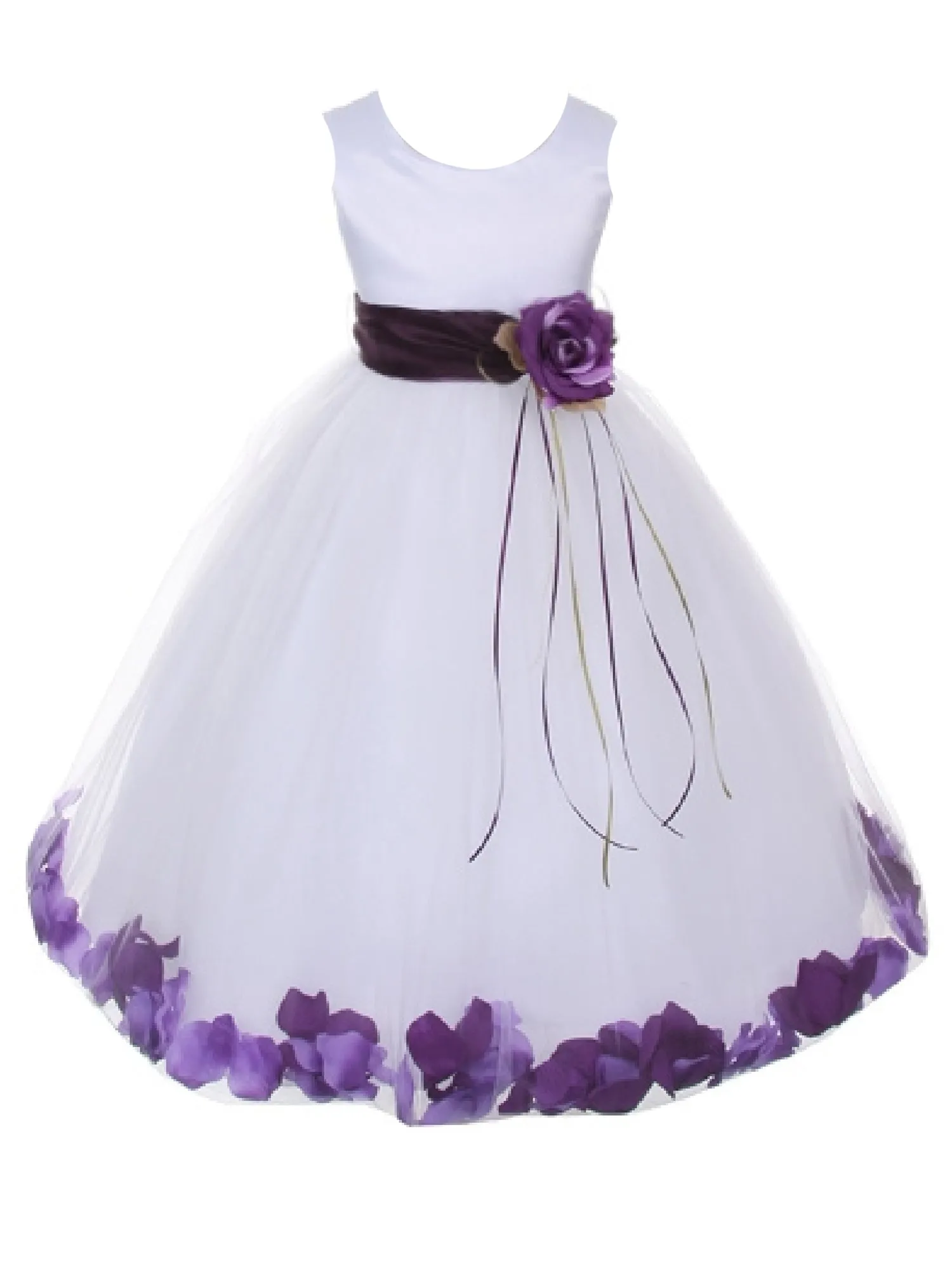 Big Girls White With Sash Petal Junior Bridesmaid Plus Size Dress 16.5-20.5