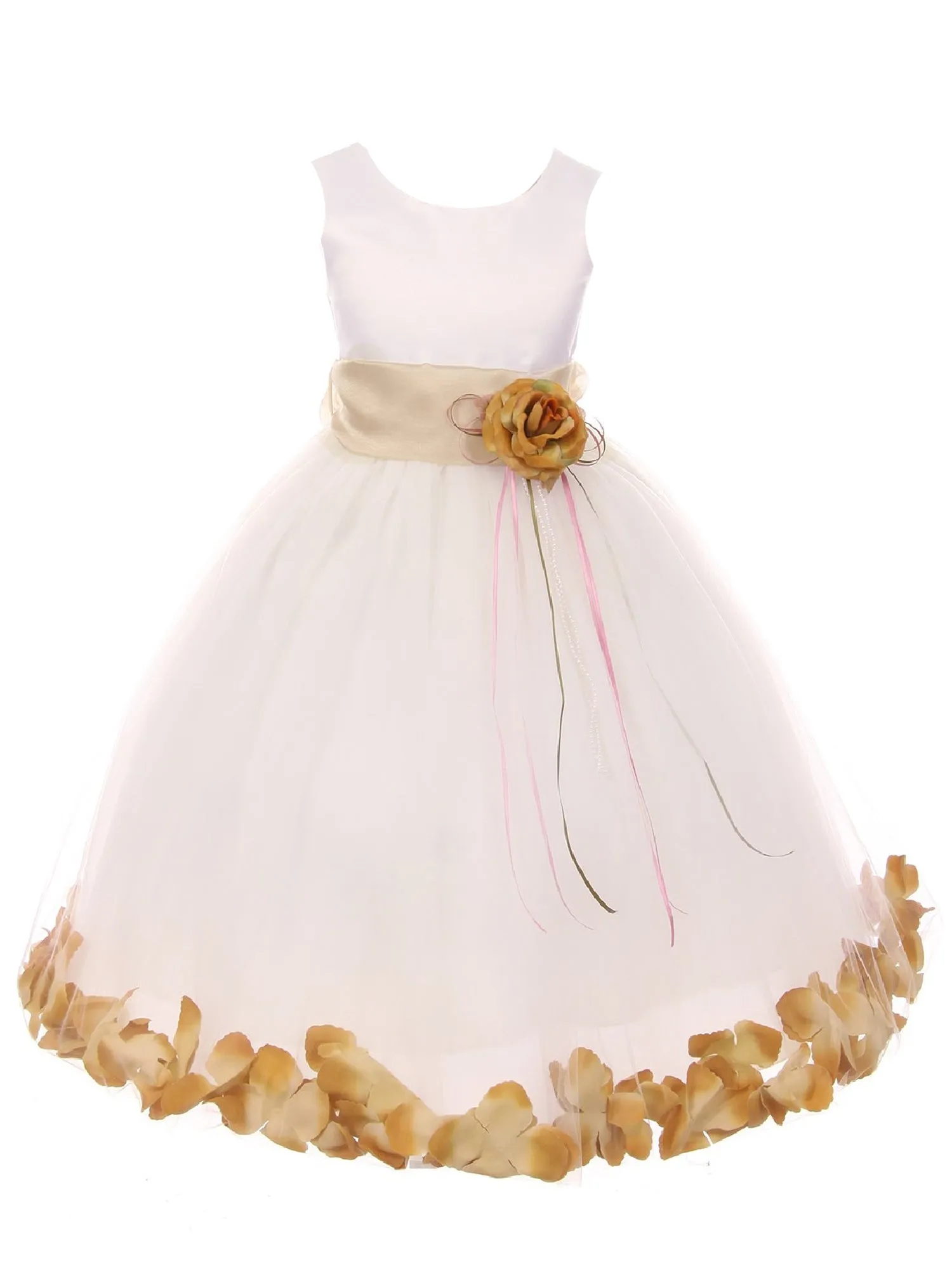 Big Girls White With Sash Petal Junior Bridesmaid Plus Size Dress 16.5-20.5