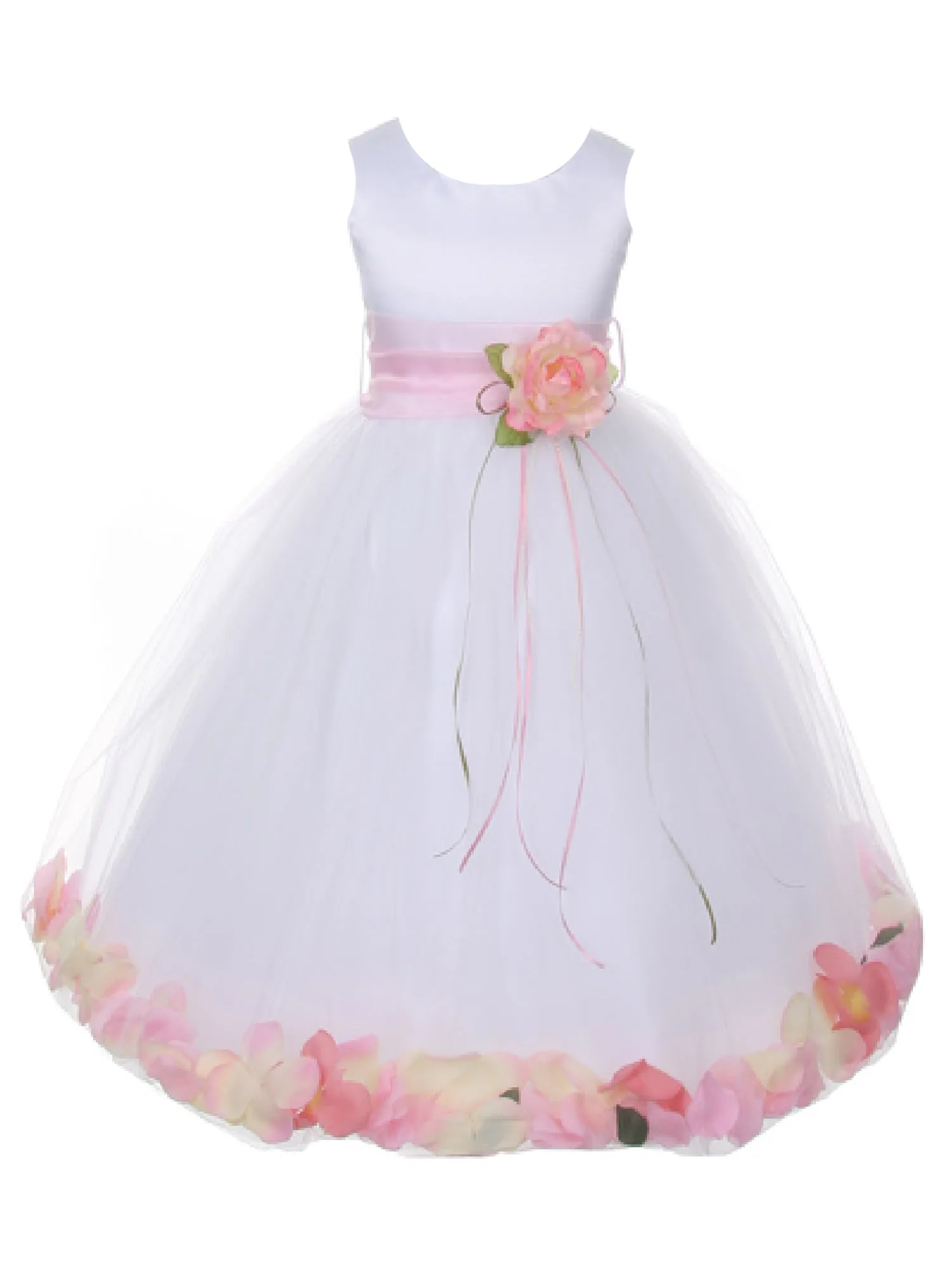 Big Girls White With Sash Petal Junior Bridesmaid Plus Size Dress 16.5-20.5