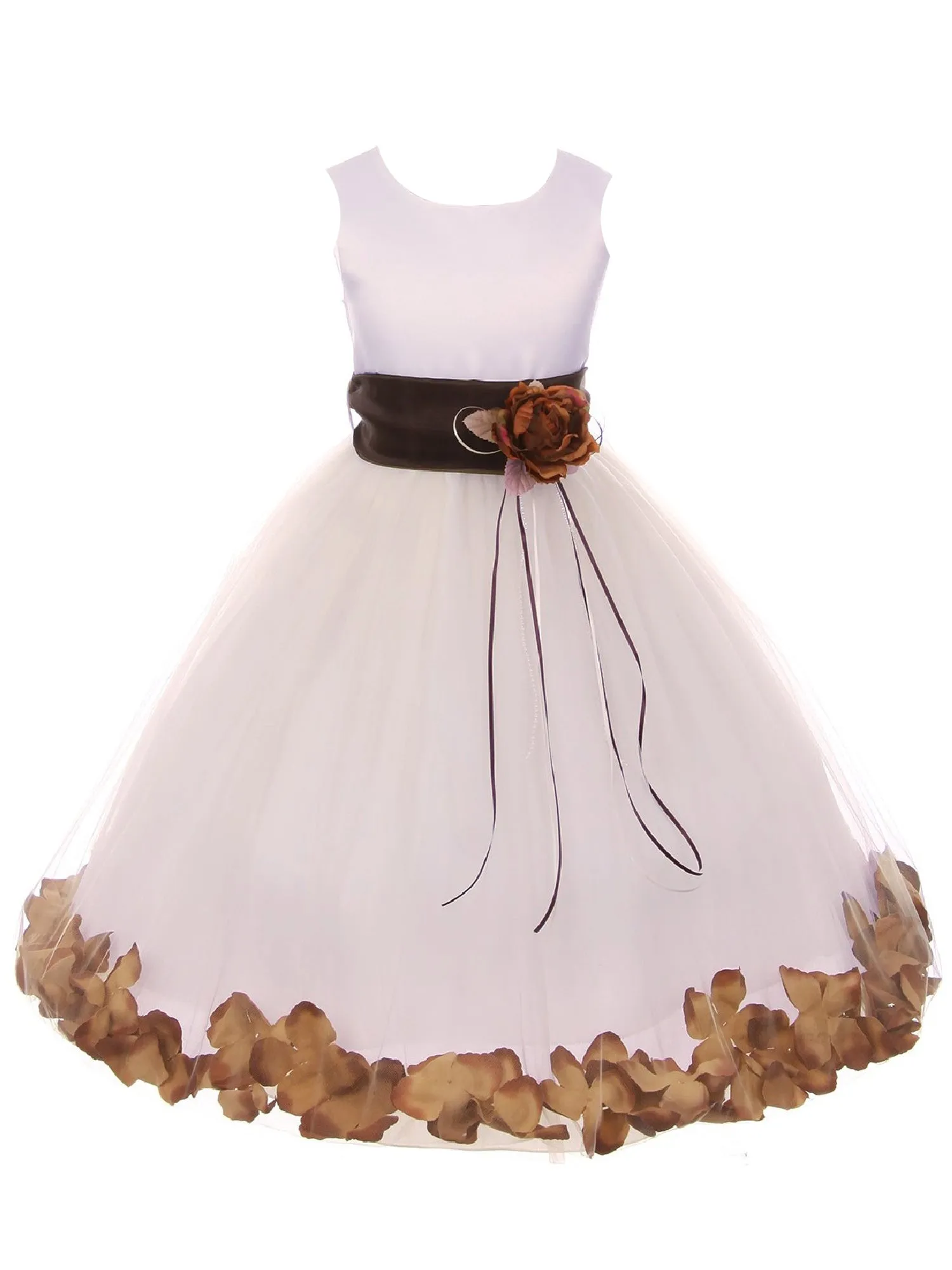 Big Girls White With Sash Petal Junior Bridesmaid Plus Size Dress 16.5-20.5