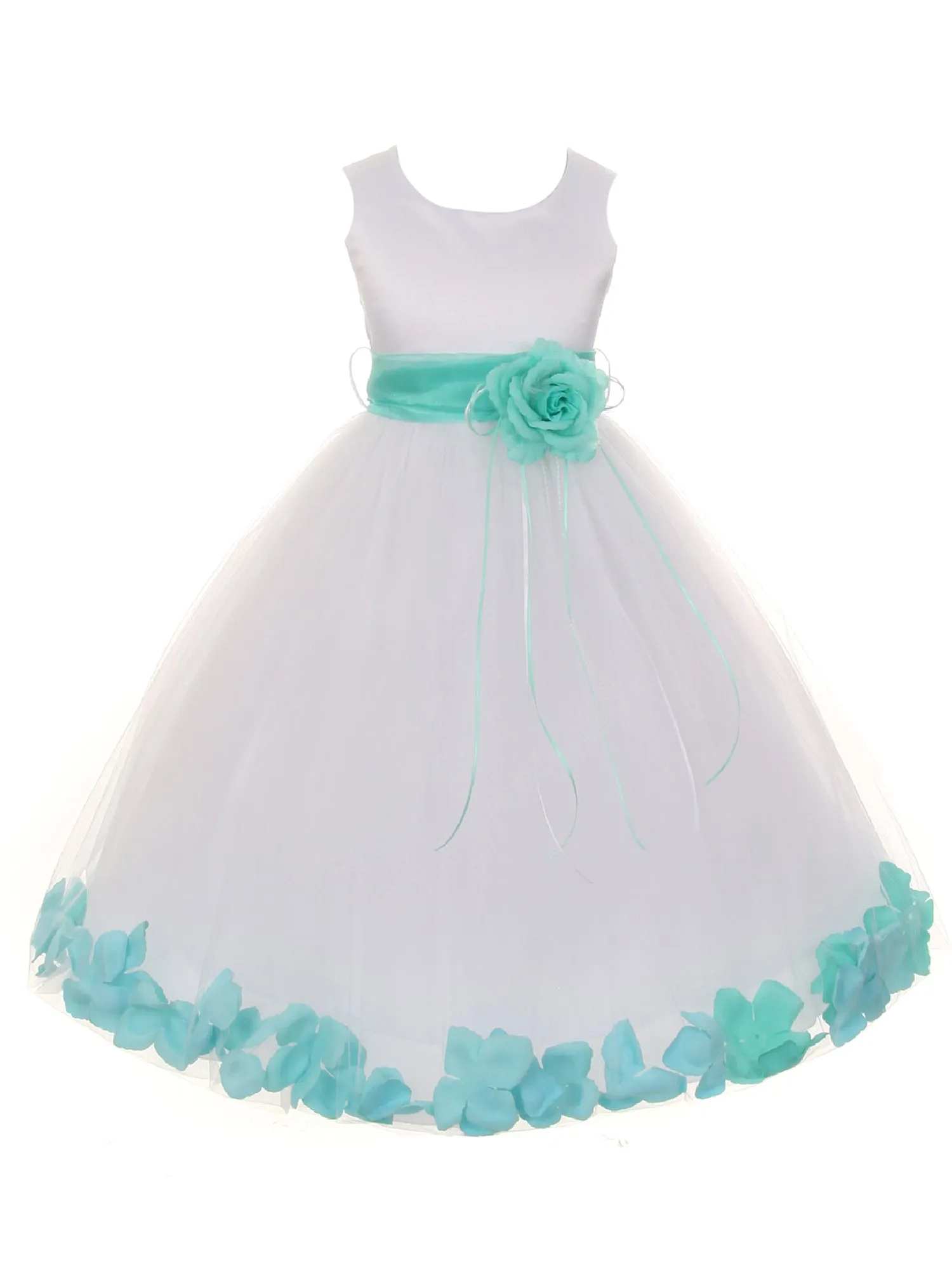 Big Girls White With Sash Petal Junior Bridesmaid Plus Size Dress 16.5-20.5