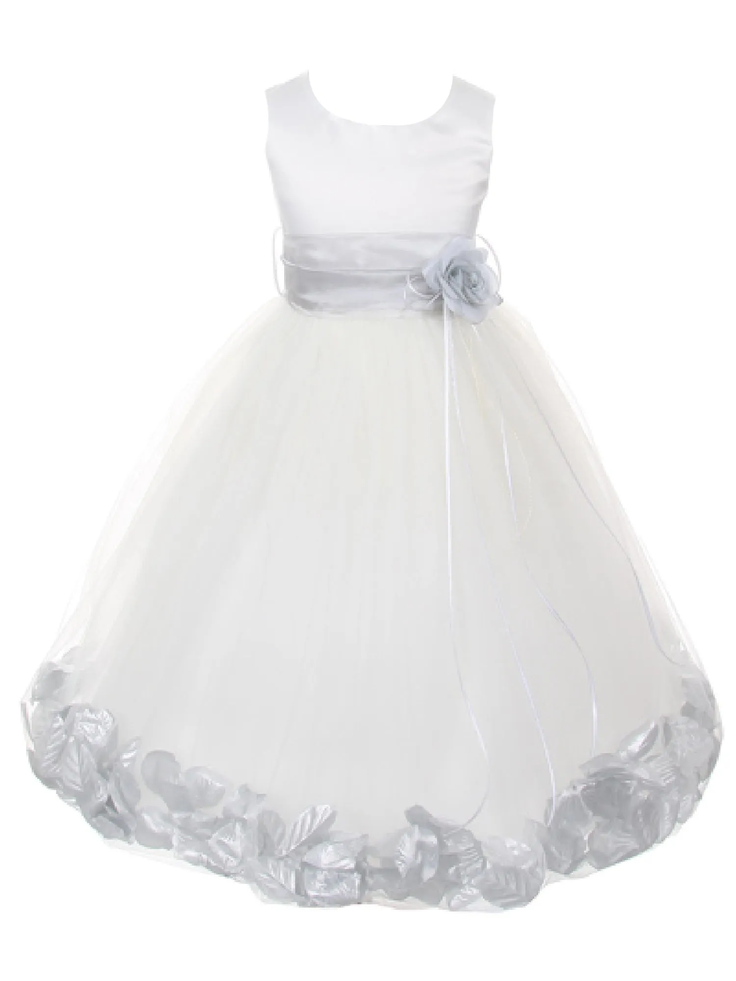 Big Girls White With Sash Petal Junior Bridesmaid Plus Size Dress 16.5-20.5