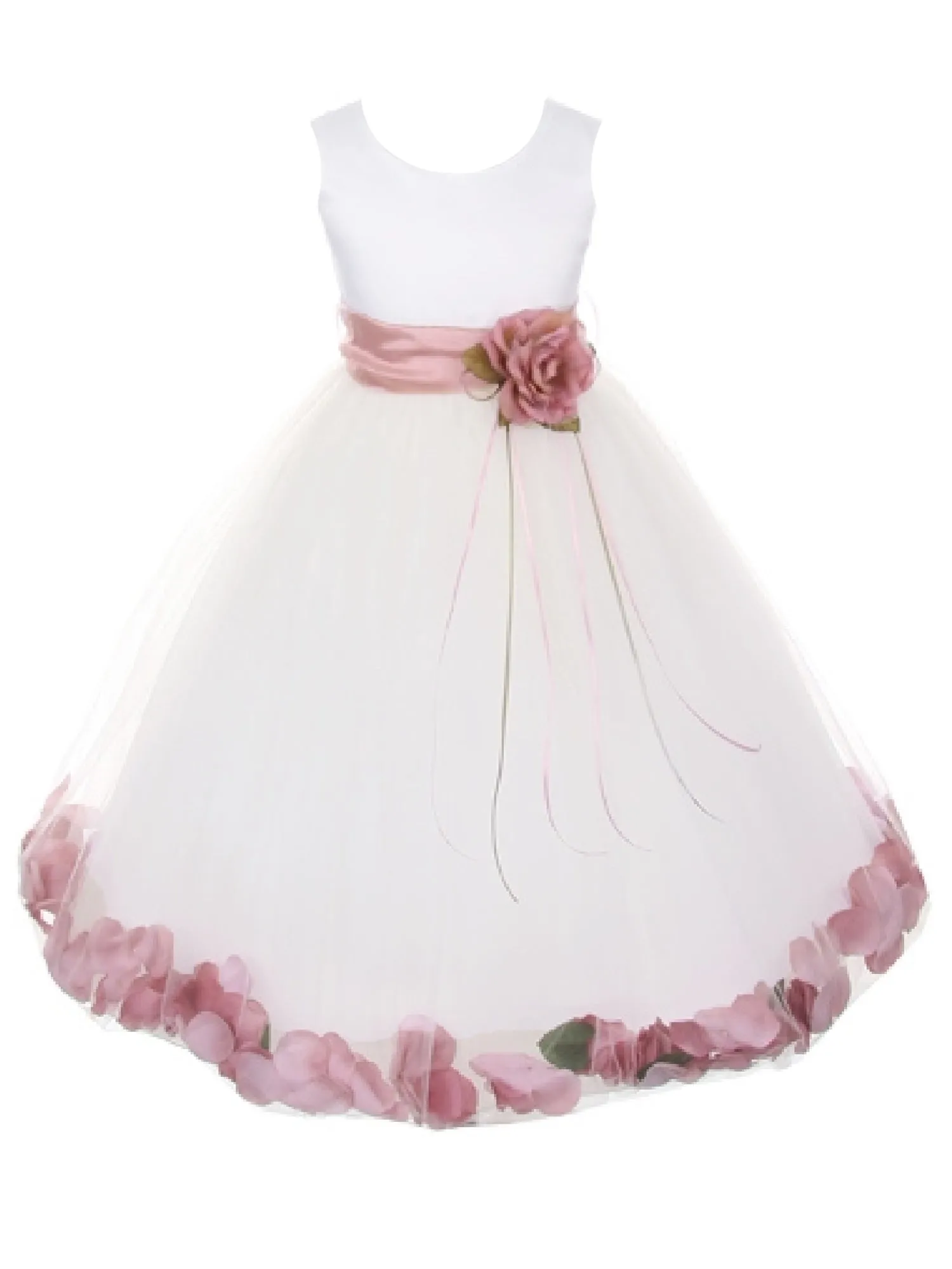 Big Girls White With Sash Petal Junior Bridesmaid Plus Size Dress 16.5-20.5