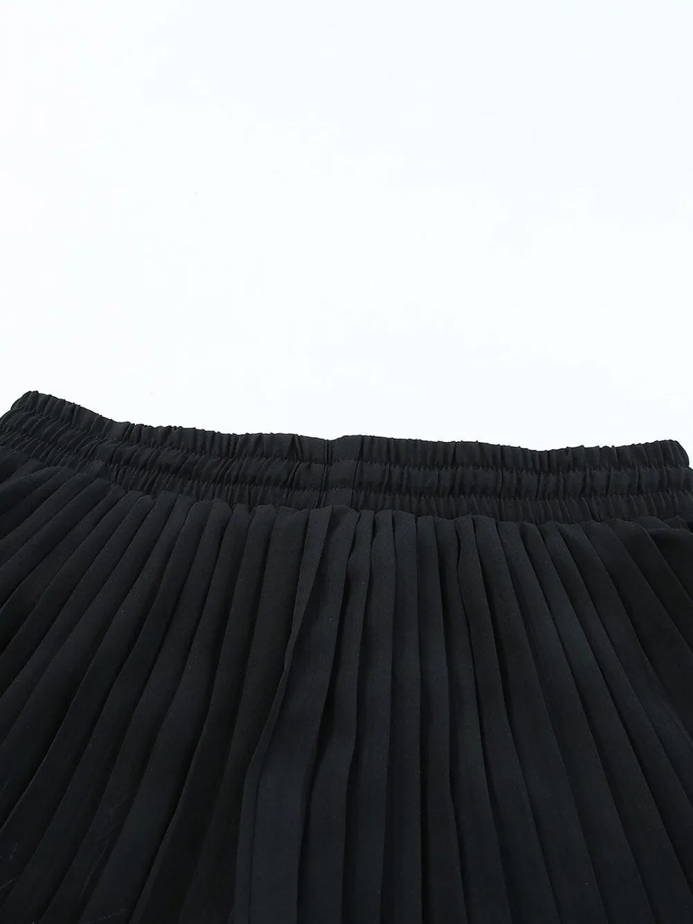 Black Flowy Pleated Shorts with Drawstring Waist