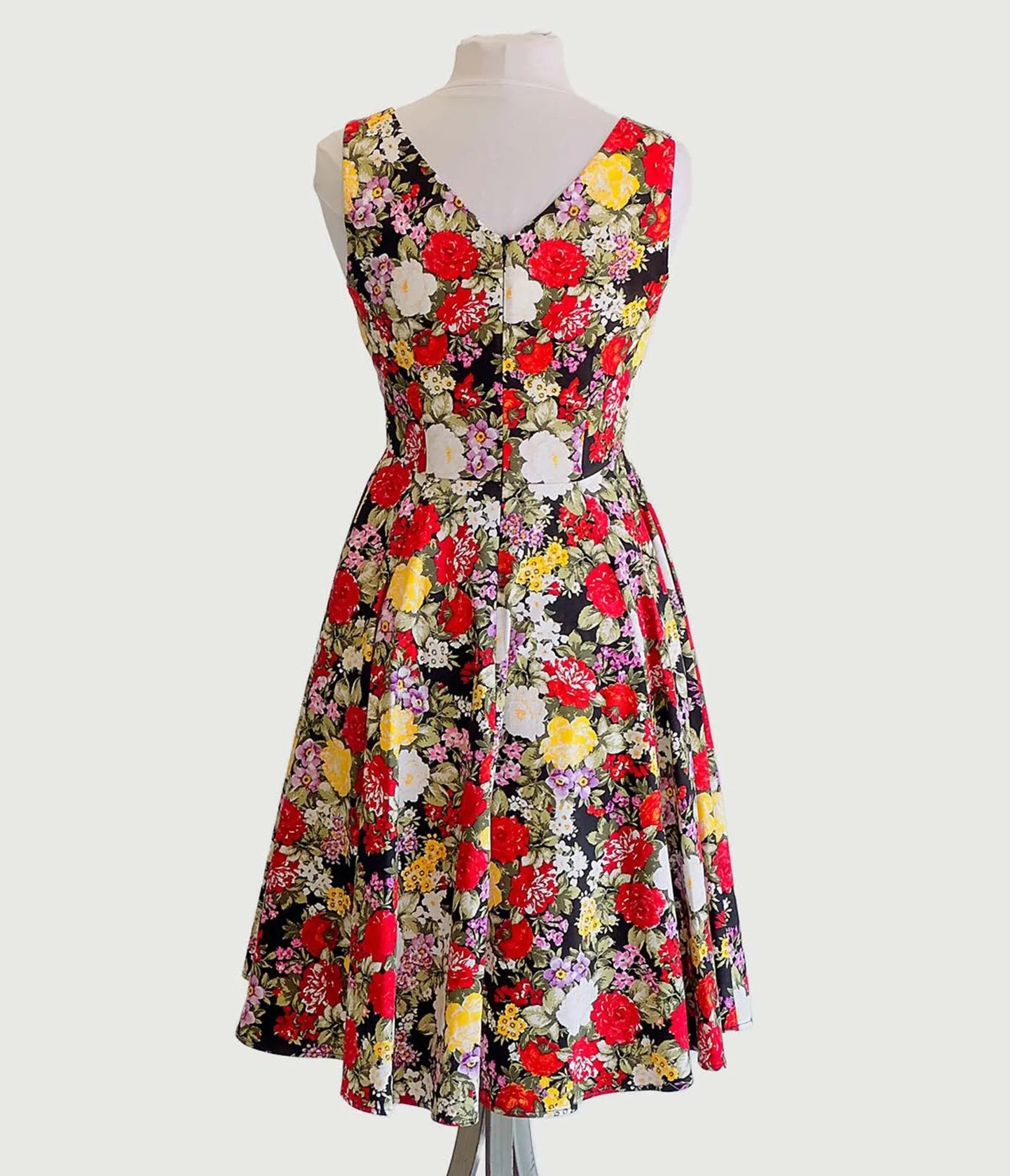 Black Garden Floral Swing Dress