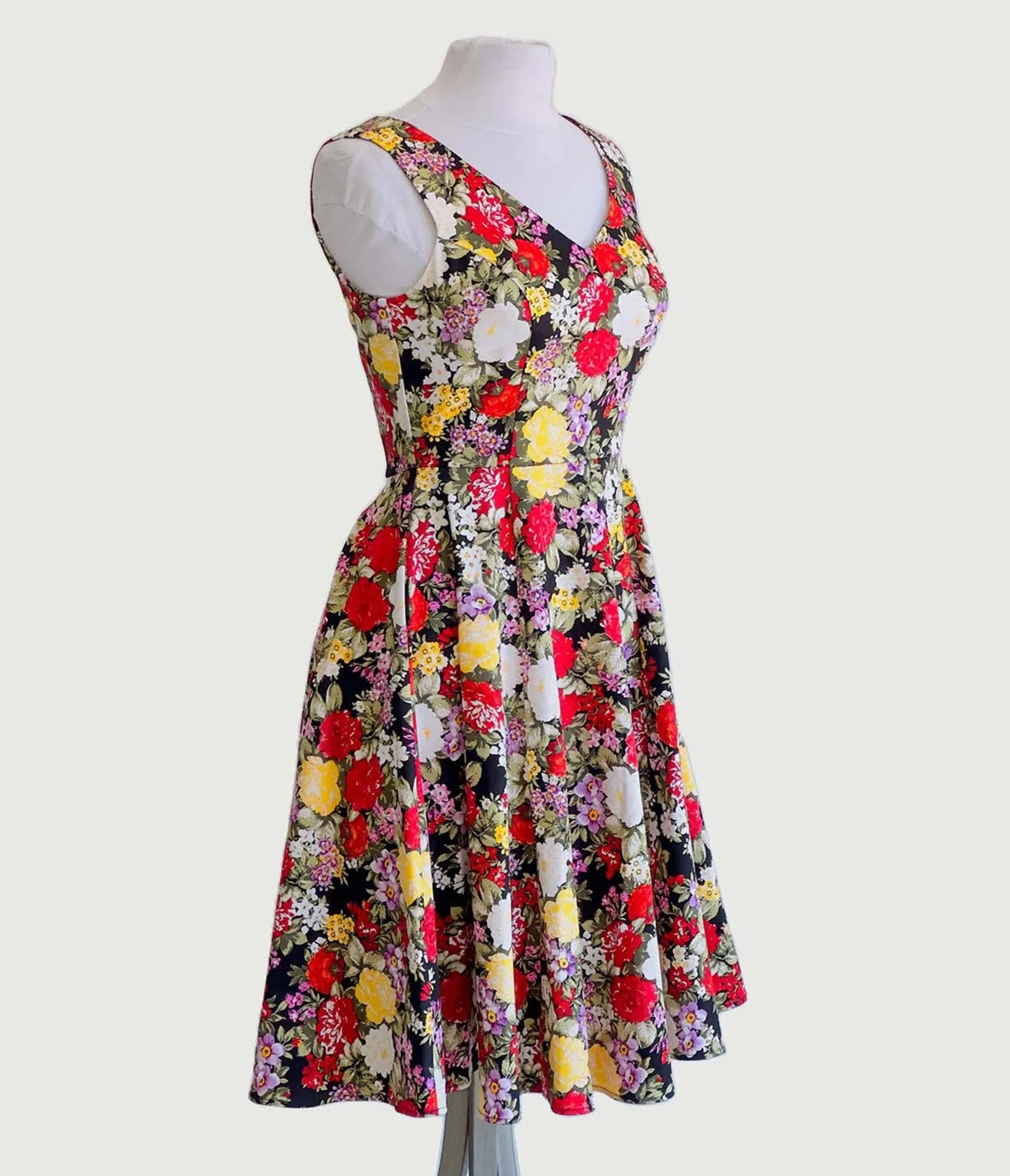 Black Garden Floral Swing Dress