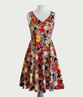 Black Garden Floral Swing Dress