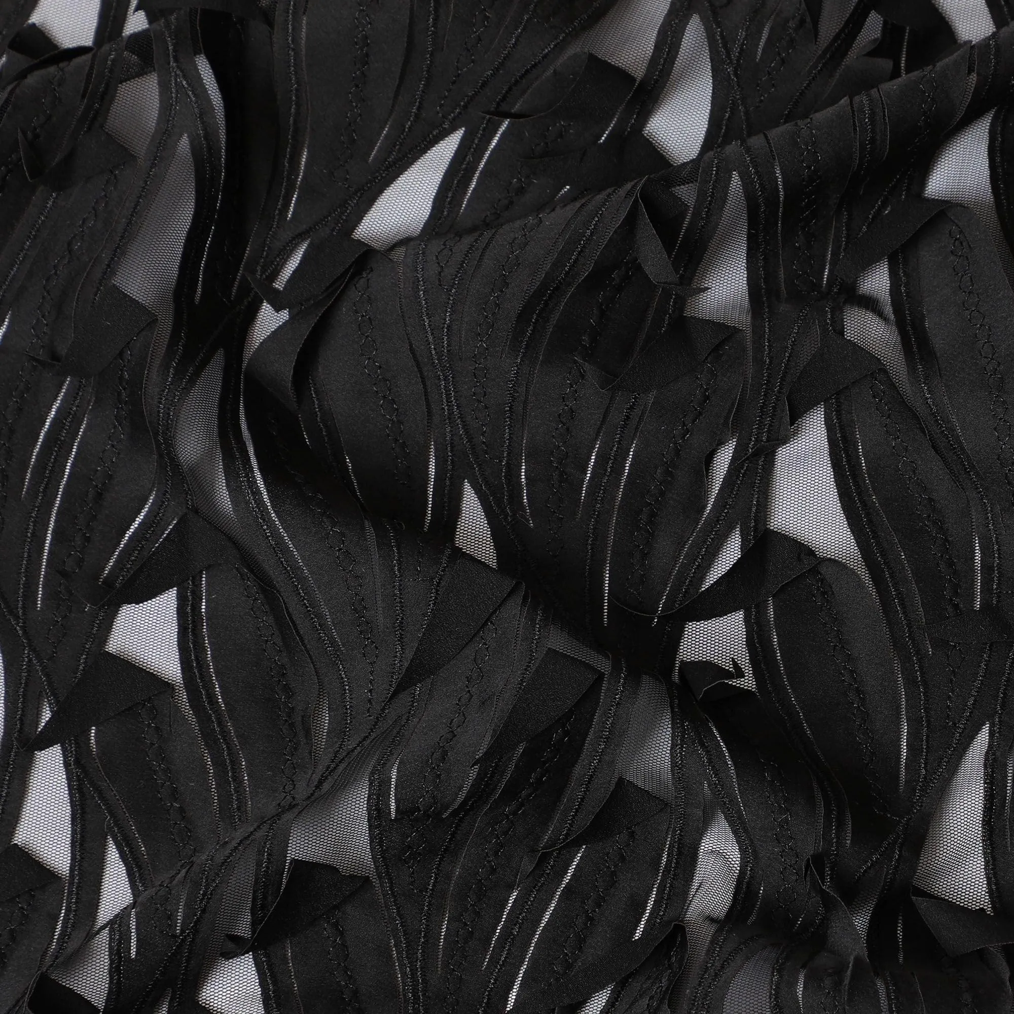 Black nylon tulle fabric with fancy petal work in fancy design-D15202