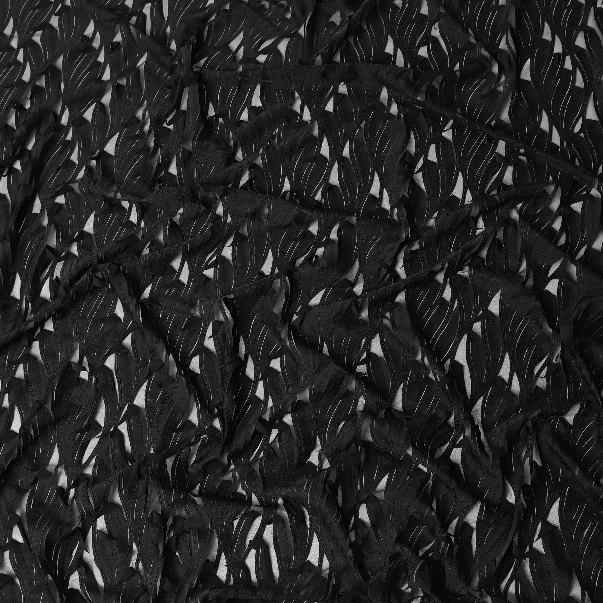 Black nylon tulle fabric with fancy petal work in fancy design-D15202