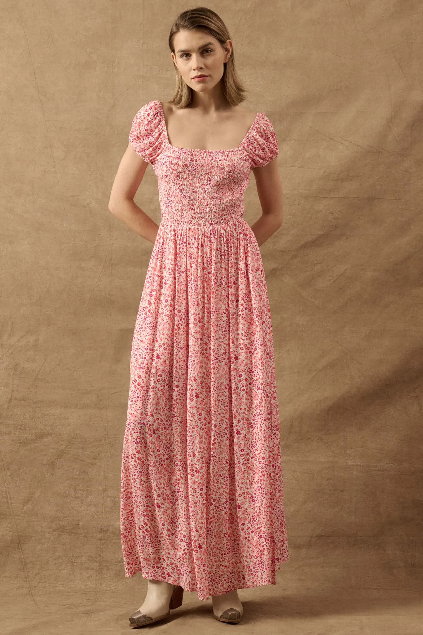 Blossoming Bliss Smocked Floral Tie-Back Maxi Dress