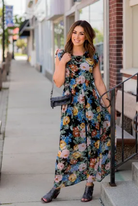 Blossoming Ruffle Accented Maxi Dress