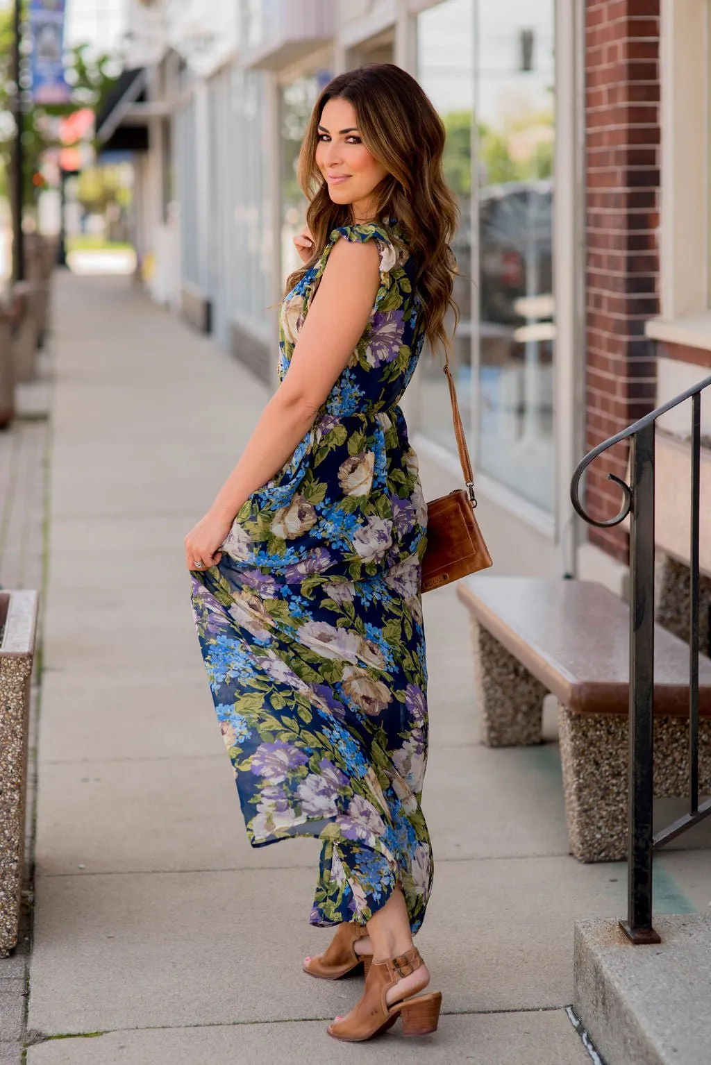 Blossoming Ruffle Accented Maxi Dress