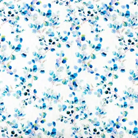 Blue Blossoming Branches Linen Blend Fabric