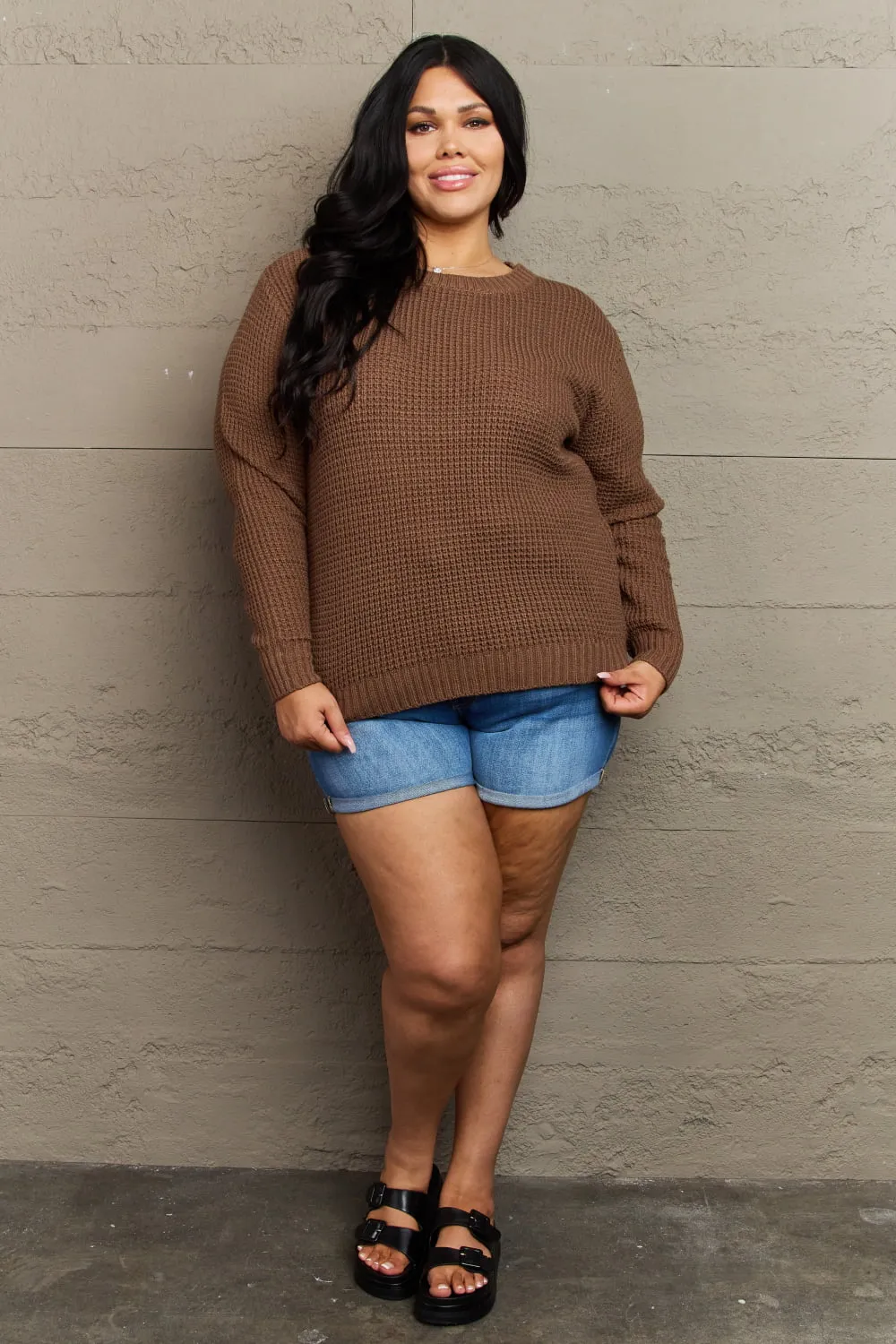 Breezy Days High Low Waffle Knit Sweater - CURVY