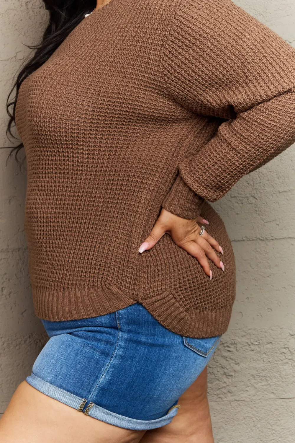 Breezy Days High Low Waffle Knit Sweater - CURVY