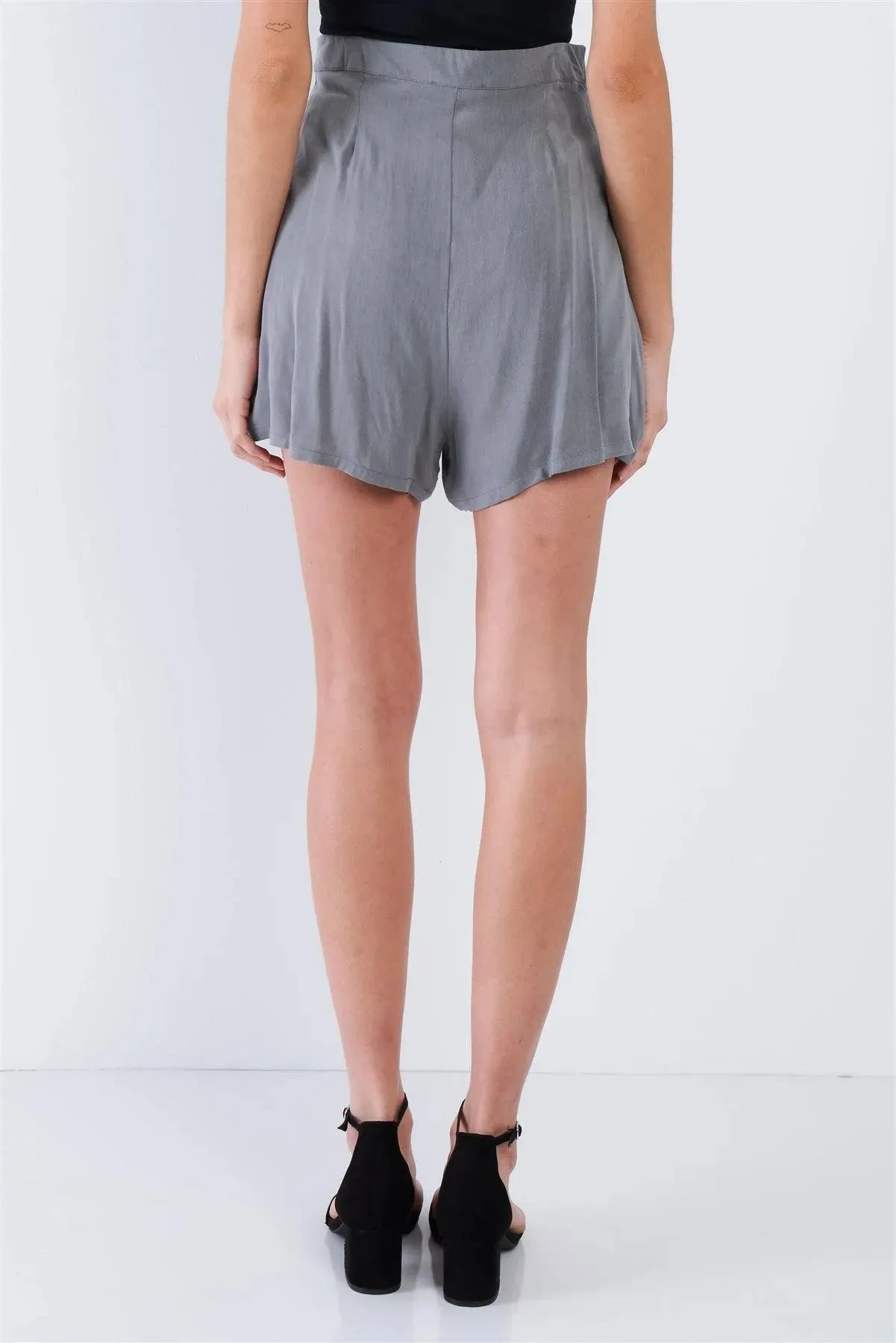 Charcoal Grey Casual Chic Mini Front Button Shorts /4-2-1