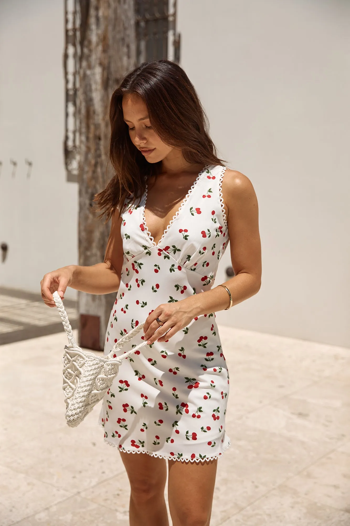 Cherry Tree Mini Dress White