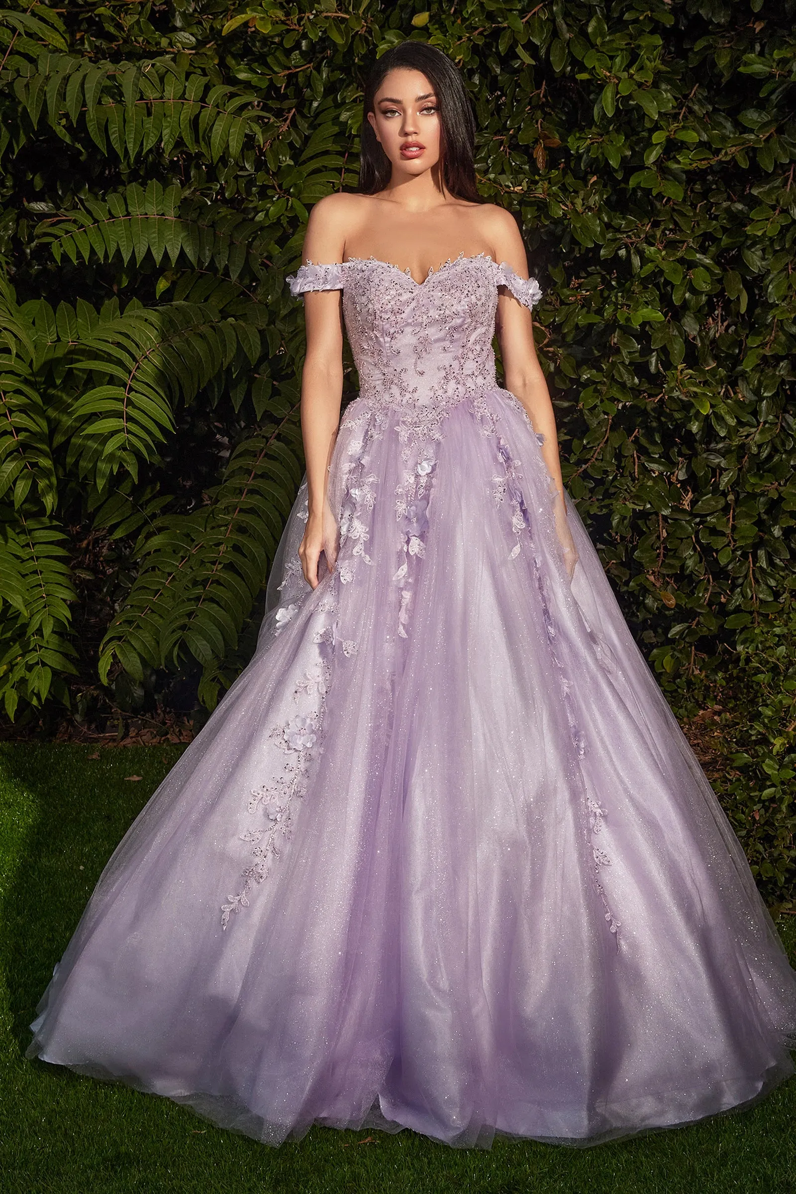 CINDERELLA DIVINE CD0185 3D Floral Layered Off-Shoulder Gown