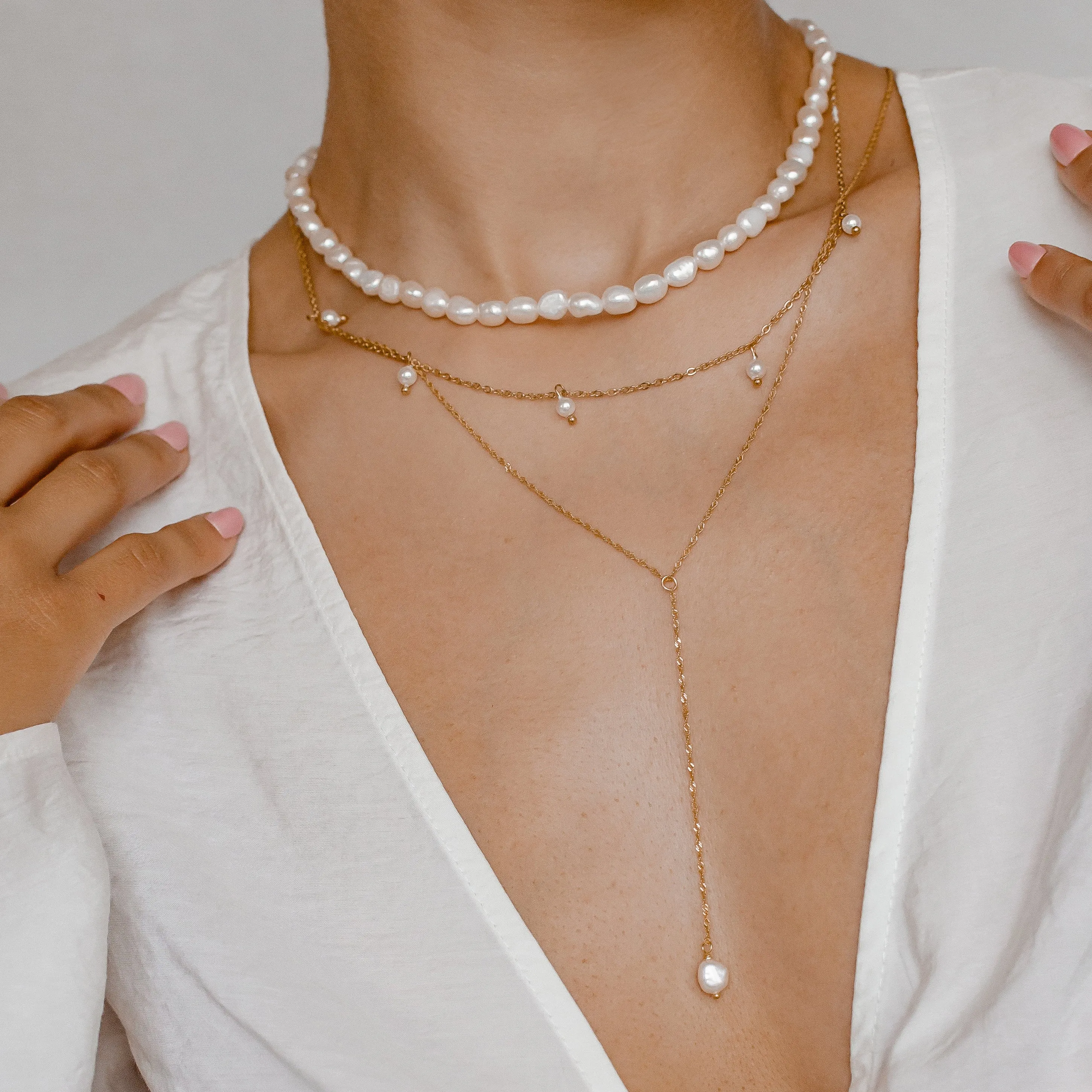 Cinque Pearl Chain Necklace Gold