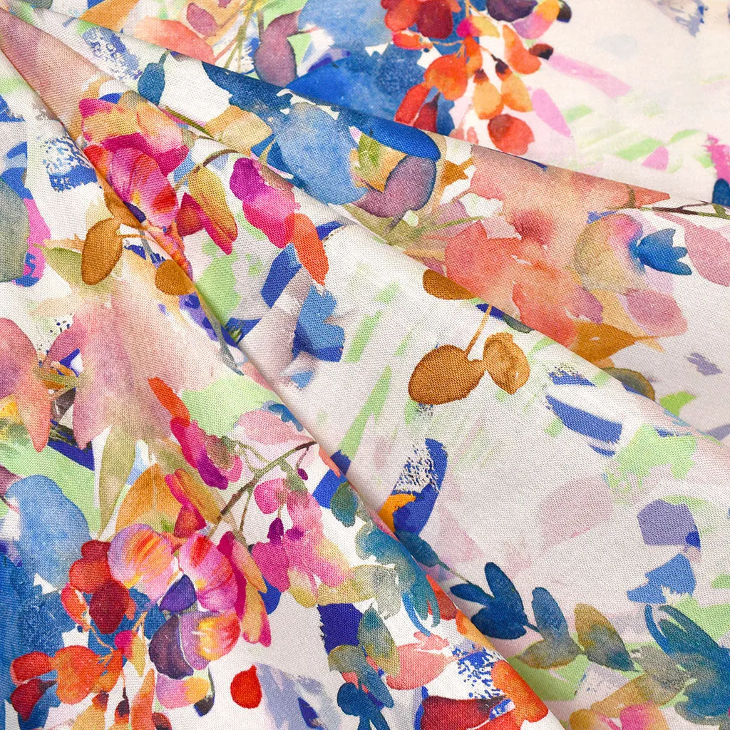 Colorful Watercolor Wisteria Digital Print Linen Blend Vanilla/Multi