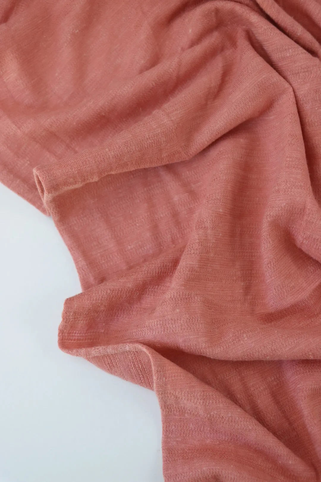 Coral Pink Textured Stripe Organic Cotton & Hemp Jersey