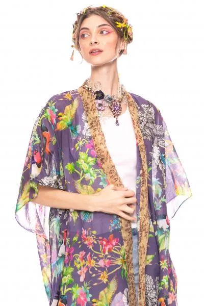 Dreaming of Paradise Kimono - Vintage Lilac Bird Floral