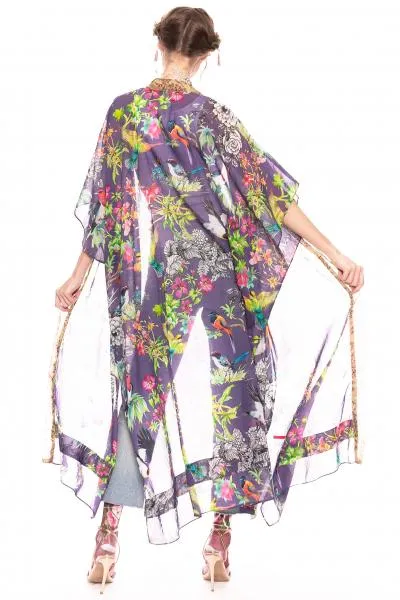 Dreaming of Paradise Kimono - Vintage Lilac Bird Floral