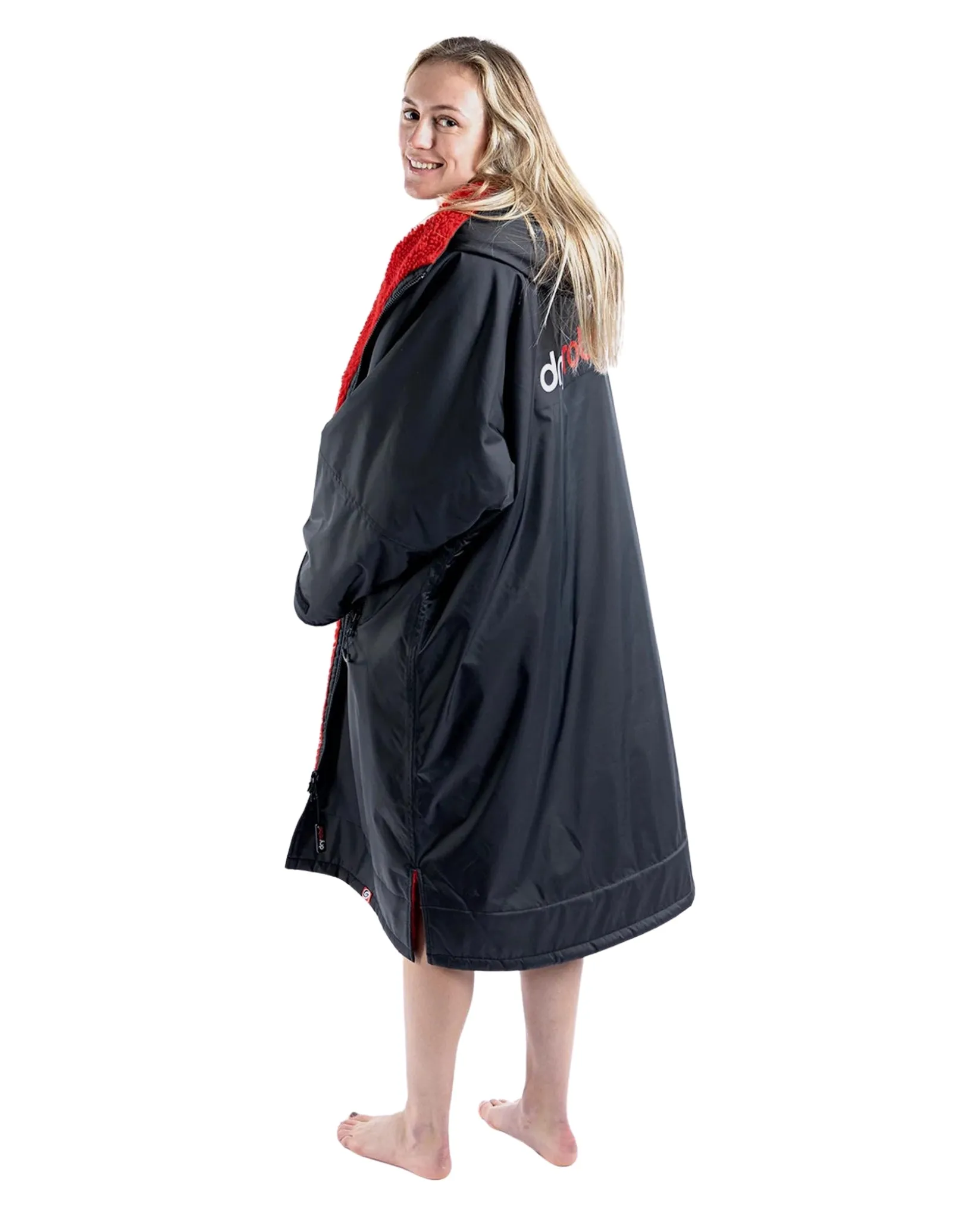 Dryrobe Advance Long Sleeve Adult Robe - Black/Red