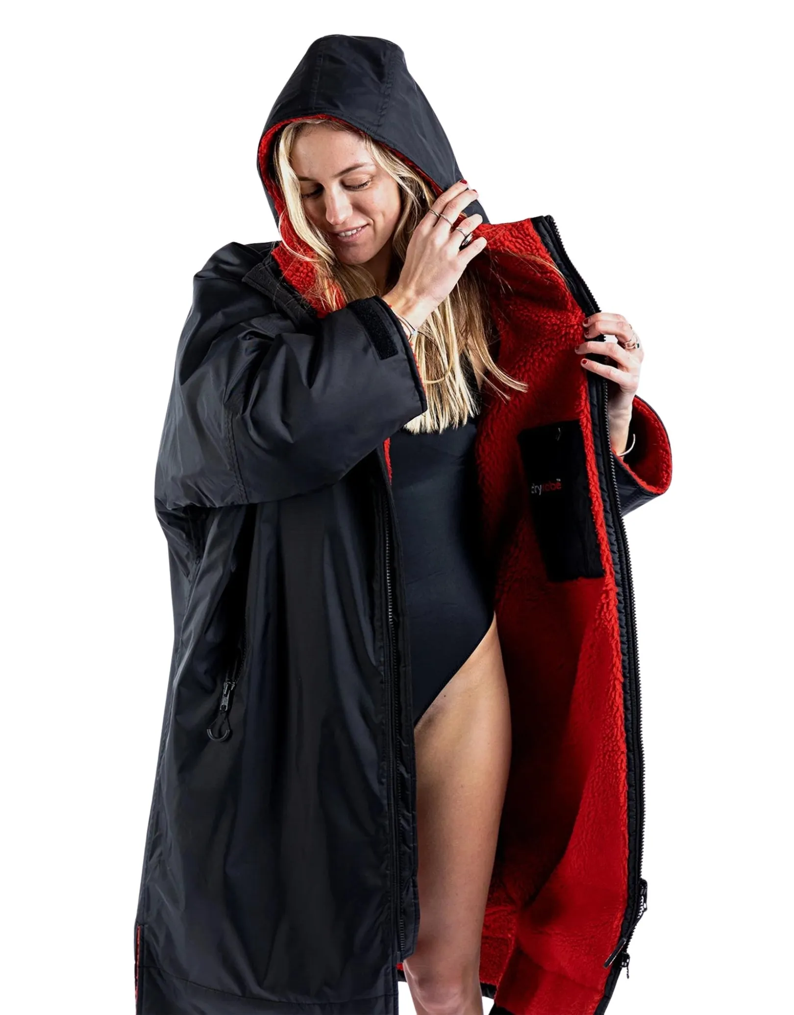 Dryrobe Advance Long Sleeve Adult Robe - Black/Red