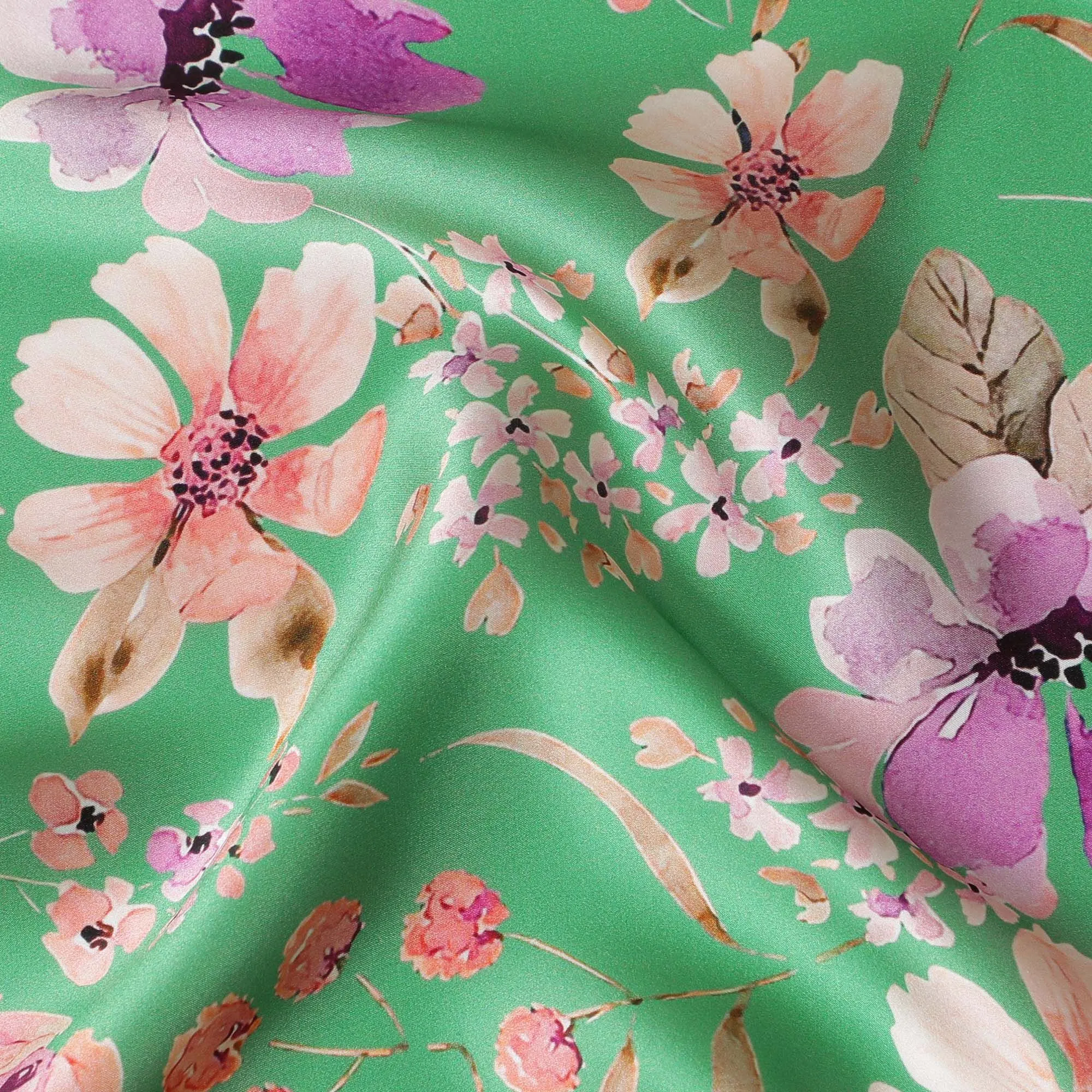 Elegant Italian Pure Silk Satin Fabric in Enchanting Floral Print, 140cm Width-D18706