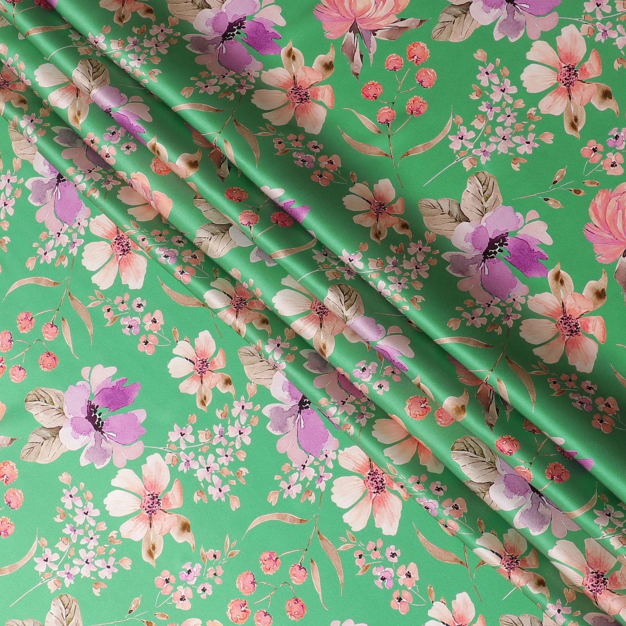 Elegant Italian Pure Silk Satin Fabric in Enchanting Floral Print, 140cm Width-D18706