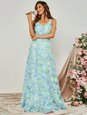 Elegant Scoop Neck Sleeveless 3D Flower A-Line Dresses