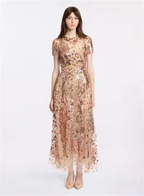 Embroidered Tulle Midi Dress