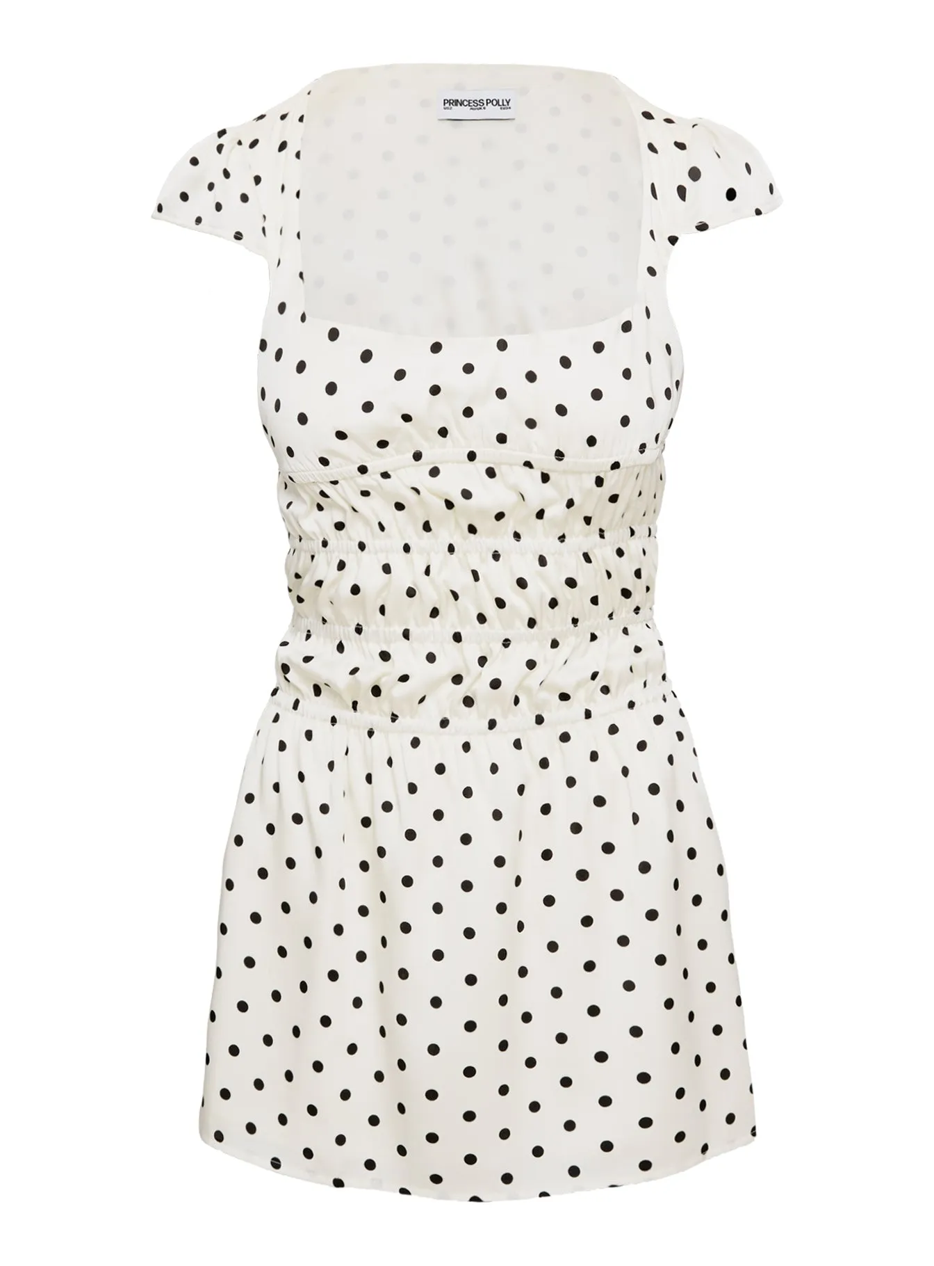 Evangelie Ruched Mini Dress White Polka