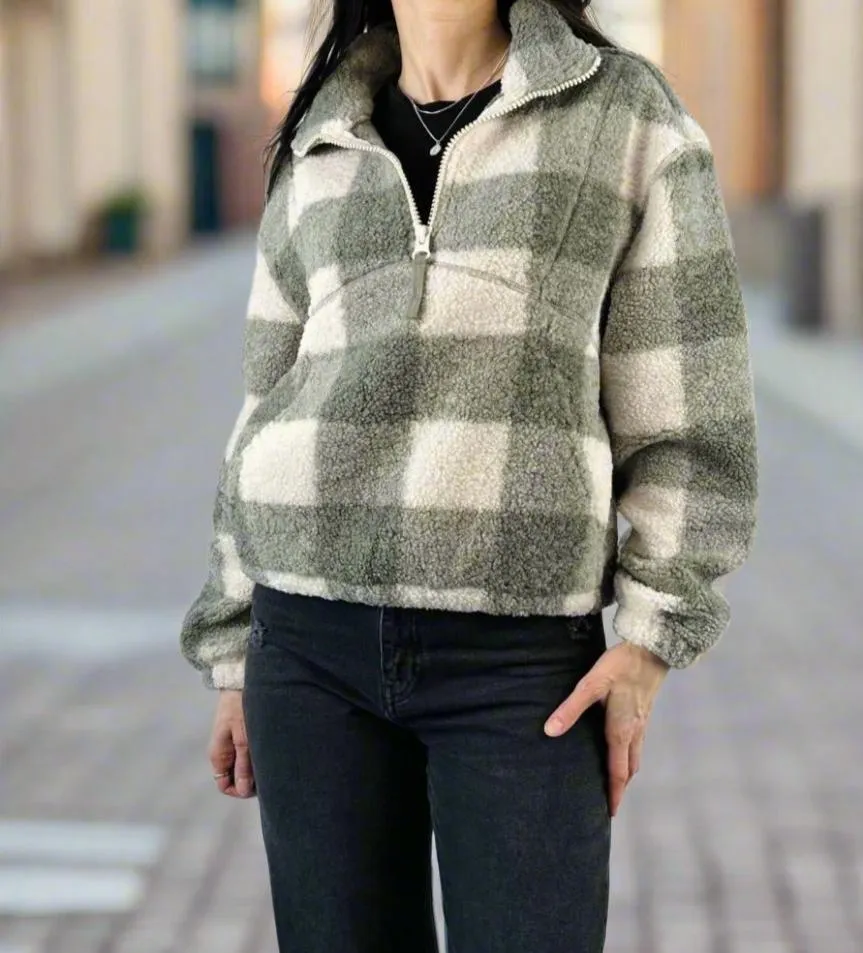 FAUX SHERPA HALF ZIP JACKET