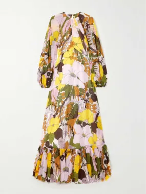 Floral-print open-back chiffon dress