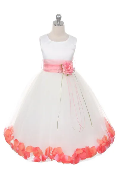 Flower Girl Dress- Satin Petal White Dress 2of 2 - AS160B Kids Dream