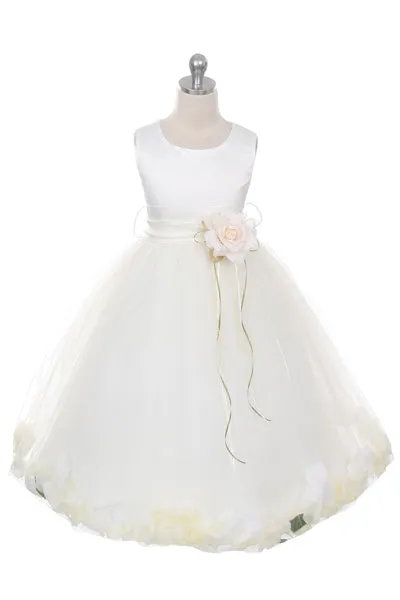 Flower Girl Dress- Satin Petal White Dress 2of 2 - AS160B Kids Dream