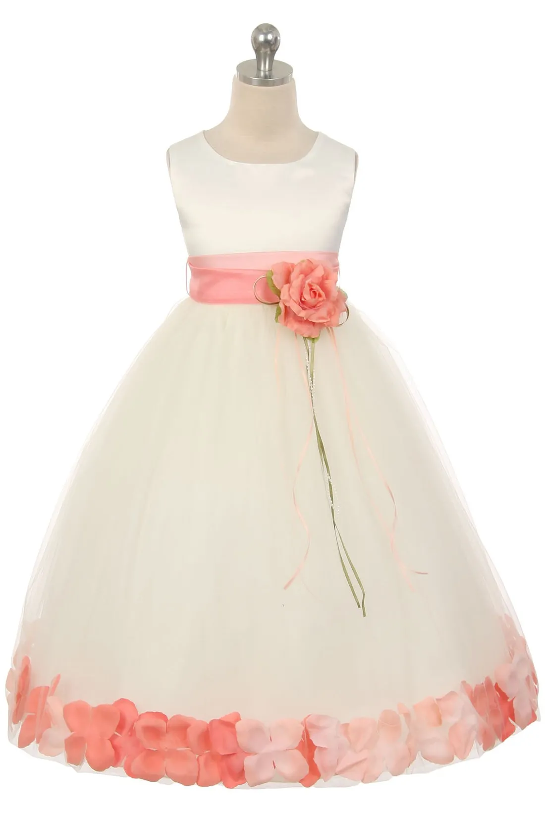 Flower Girl Dress- Satin Petal White Dress 2of 2 - AS160B Kids Dream