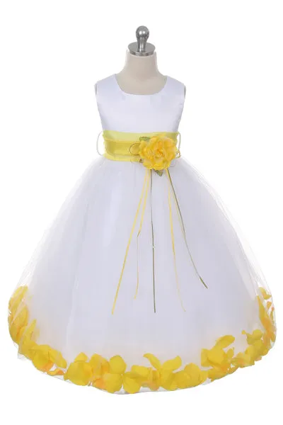 Flower Girl Dress- Satin Petal White Dress 2of 2 - AS160B Kids Dream