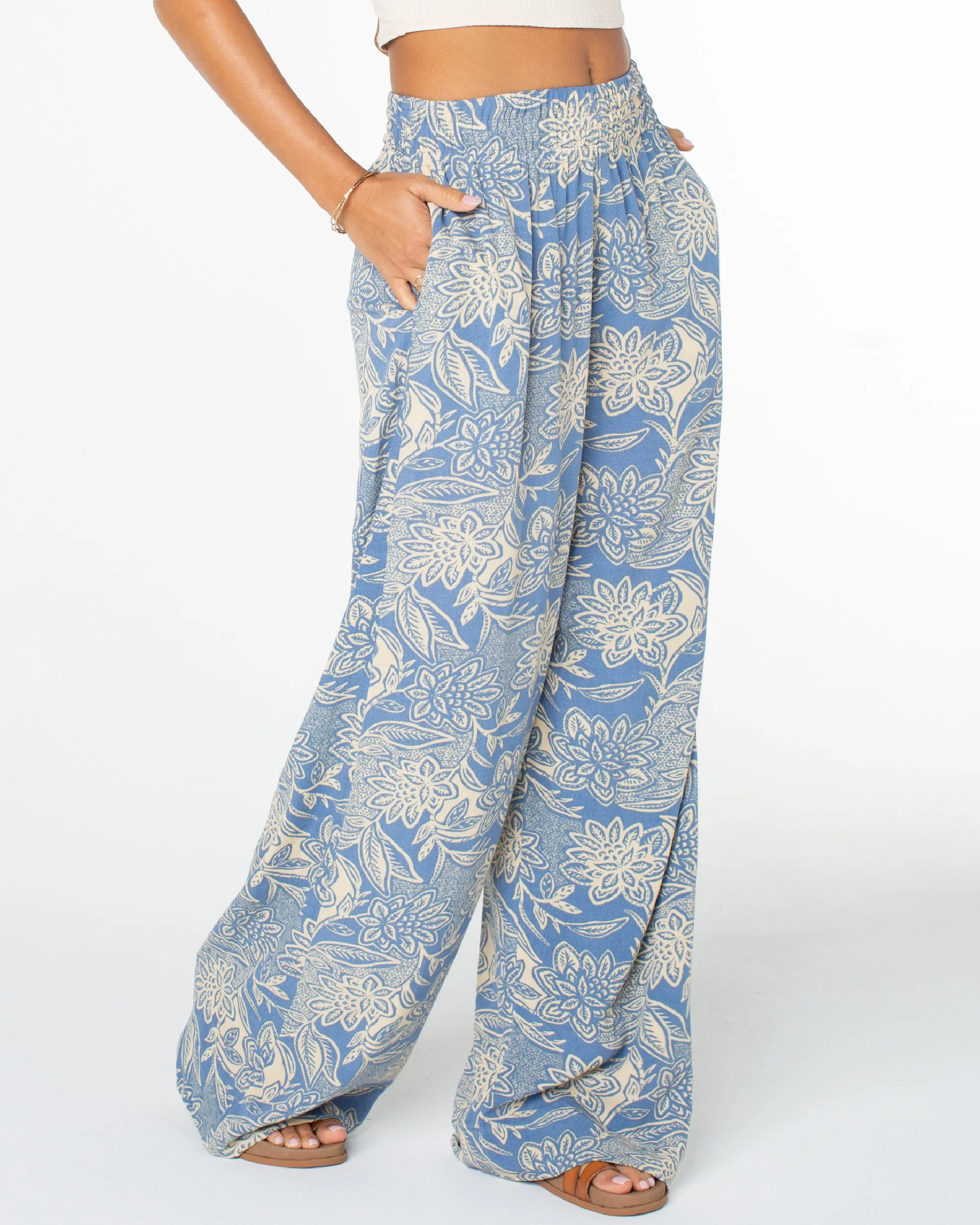 Forever And A Day Wide Leg Pants - Infinity Blue Lotus Batik