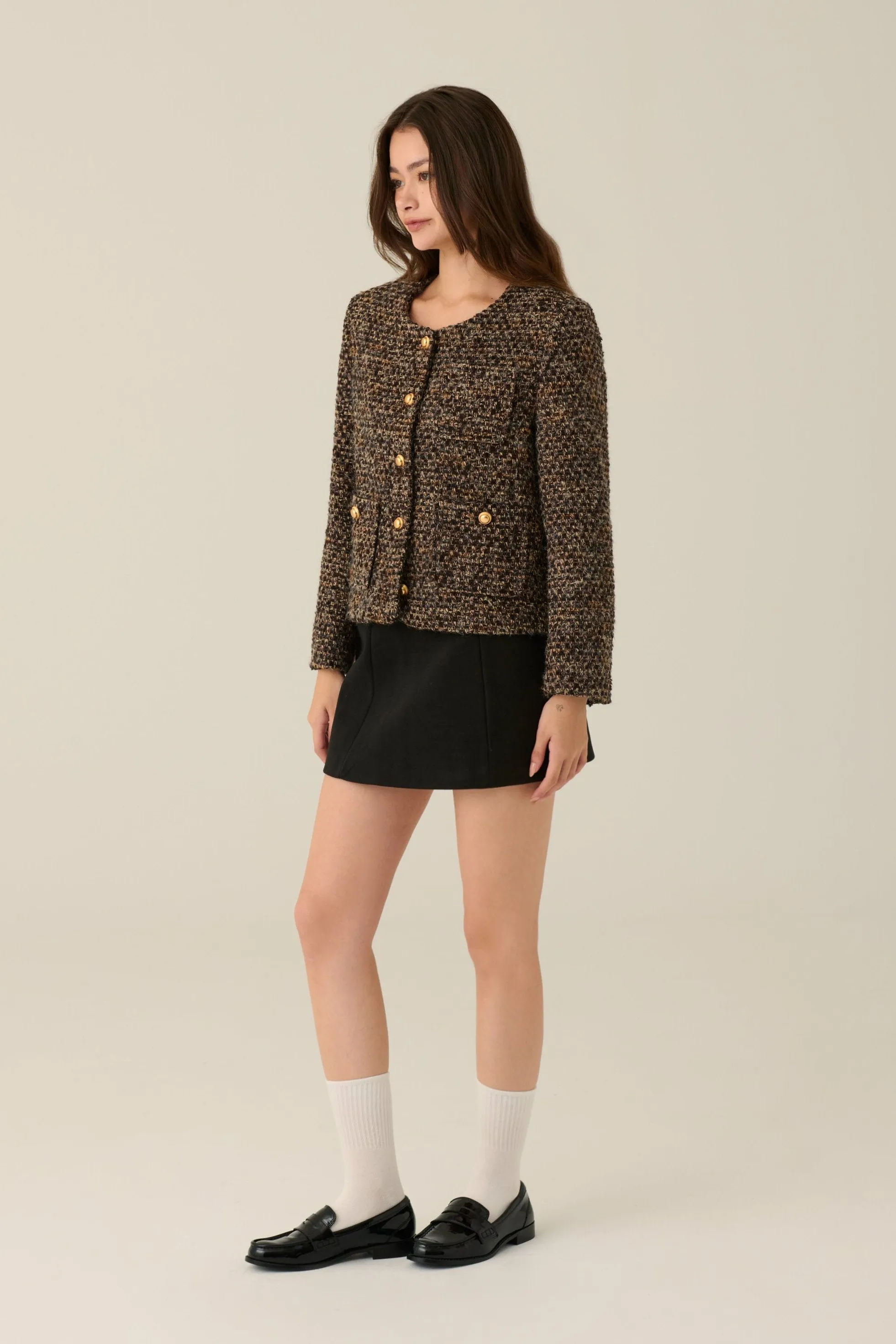 Gentle hug wool blend tweed jacket