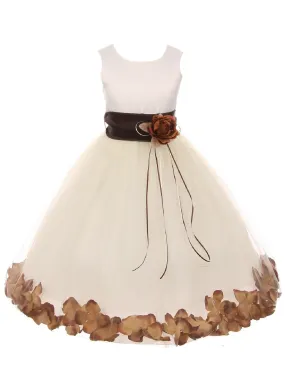 Girls Ivory With Sash Petal Flower Girl Dress, Sizes 2-14