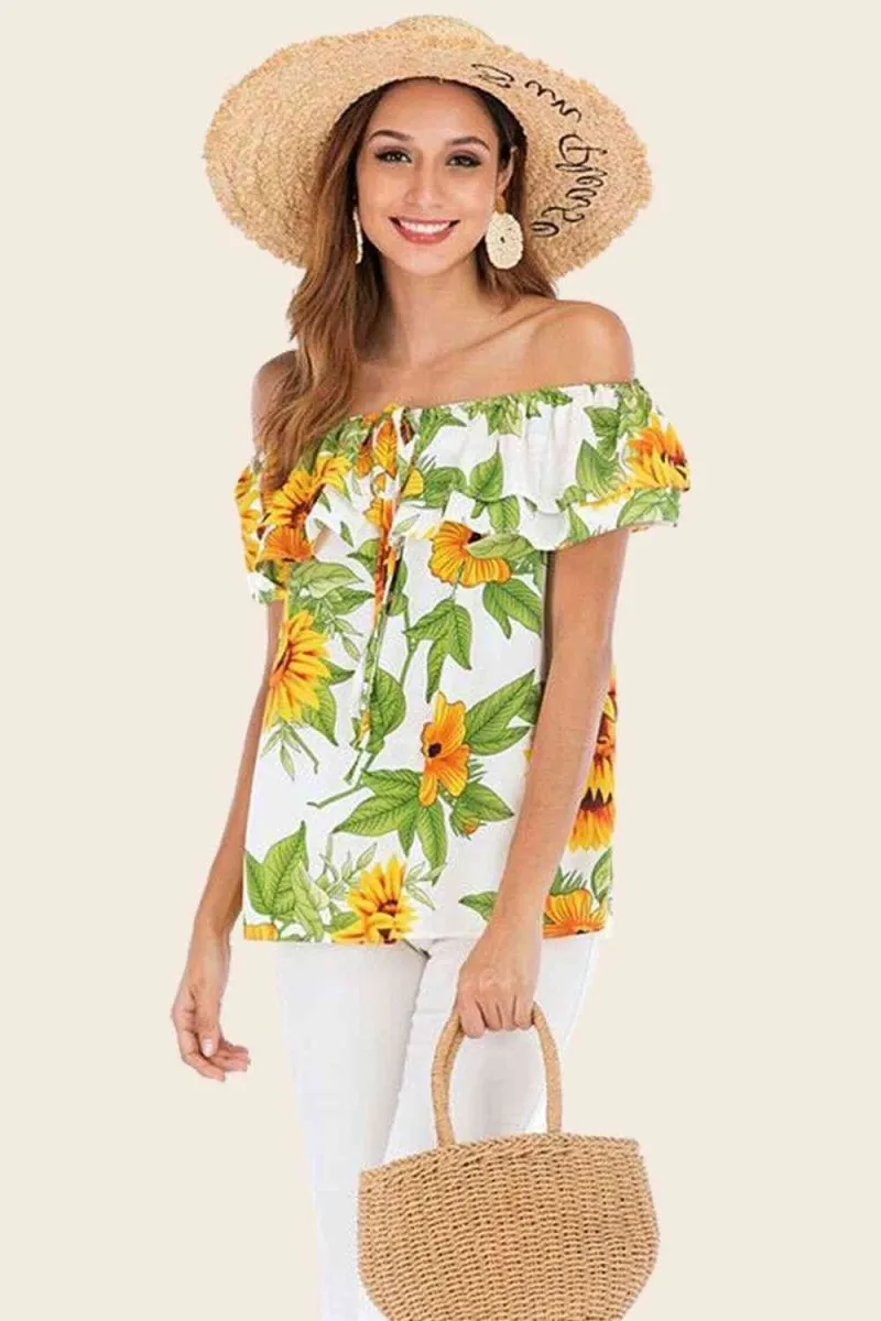 Golden Glow Floral Off-Shoulder Blouse