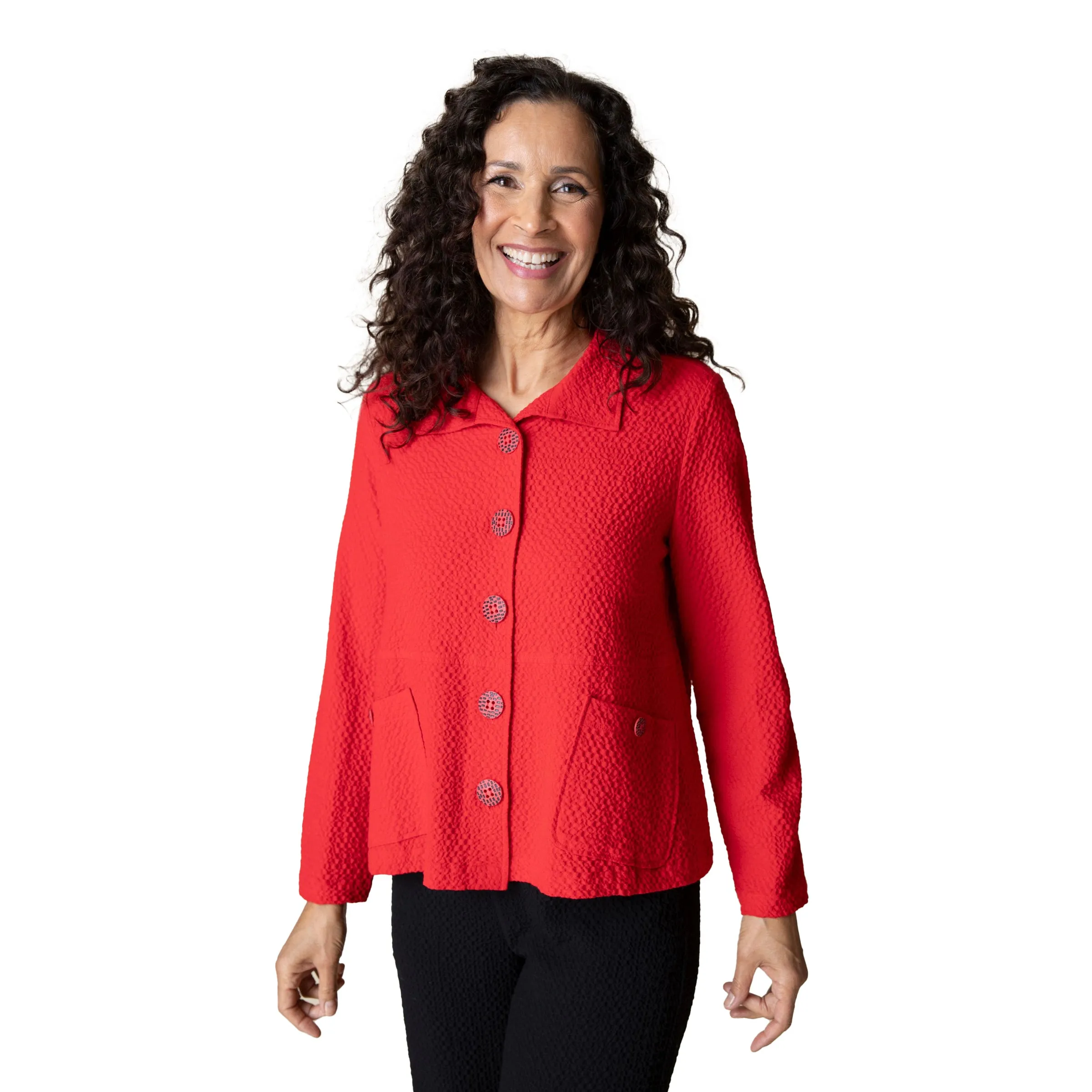 Habitat Crinkle Crepe Short Swing Jacket in Apple Red - 21312-APL